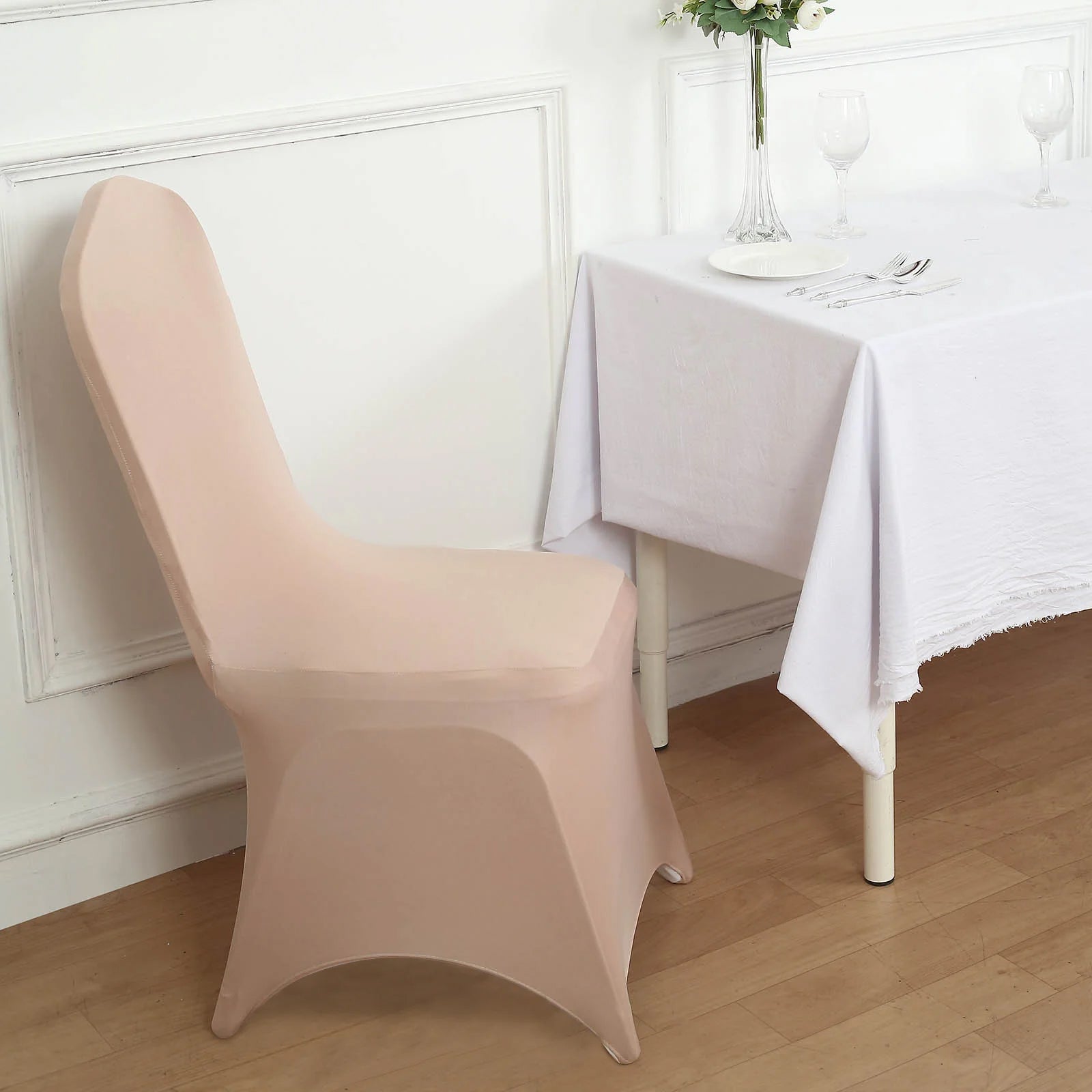 10 Pack Spandex Chair Covers for Banquet Chairs Nude - Durable Reusable Stretch Slip-On Covers