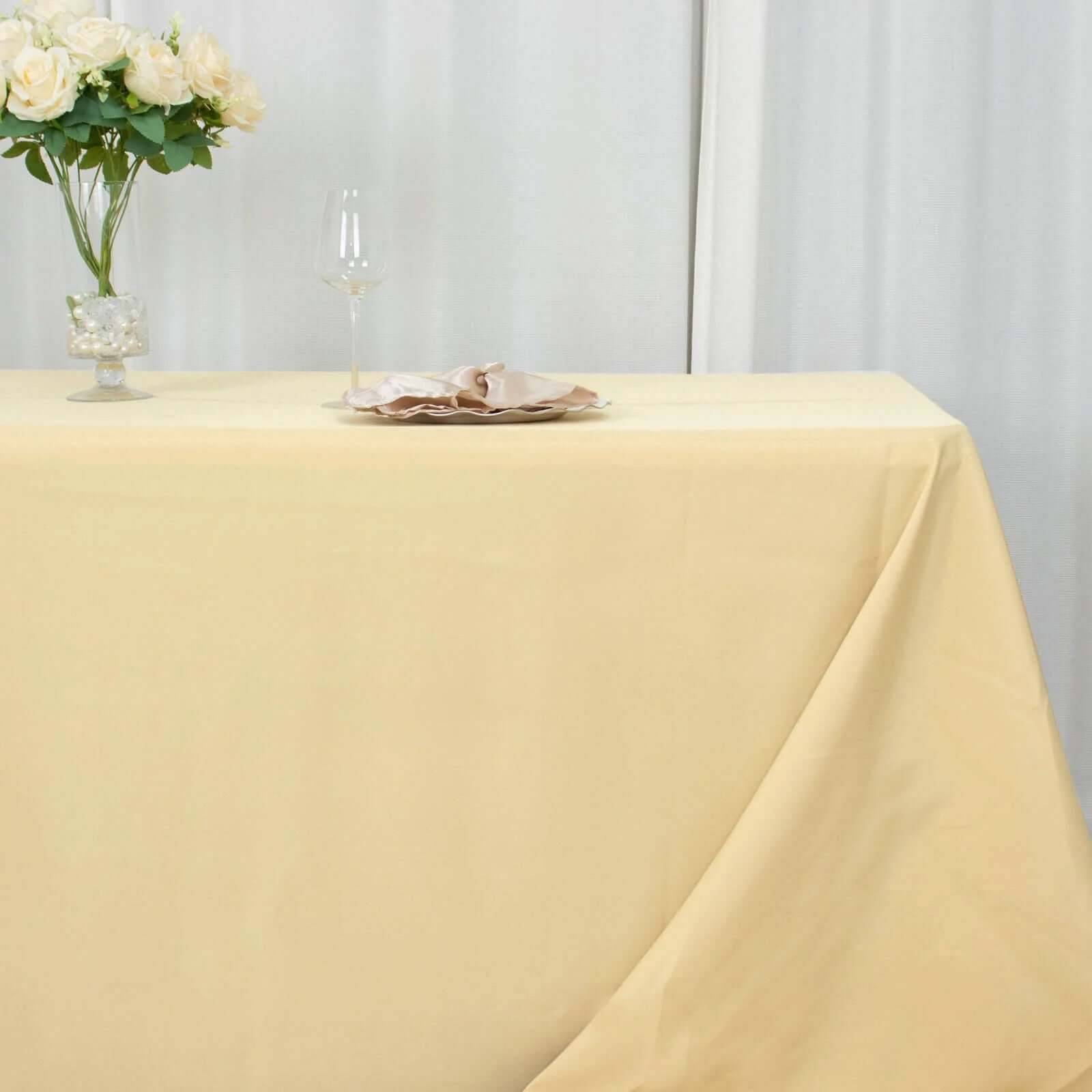 Premium Polyester 90"x132" Rectangle Tablecloth Champagne - Seamless 220GSM Stain-Resistant Table Cover