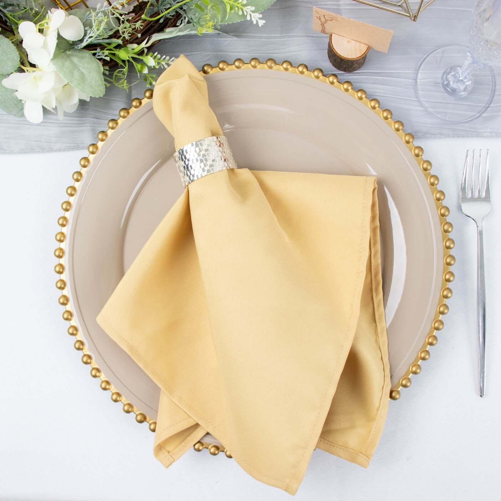 5 Pack Premium Polyester 20"x20" Napkins Champagne - Wrinkle-Resistant & Durable Dinner Napkins