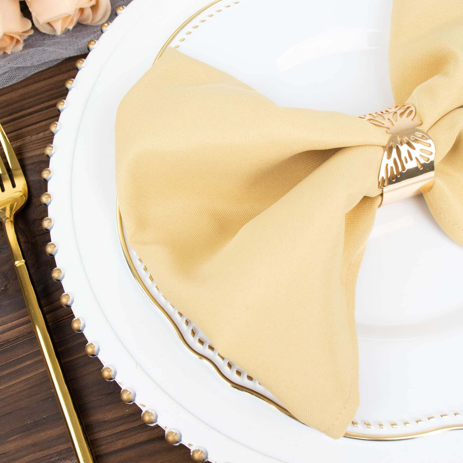 5 Pack Premium Polyester 20"x20" Napkins Champagne - Wrinkle-Resistant & Durable Dinner Napkins