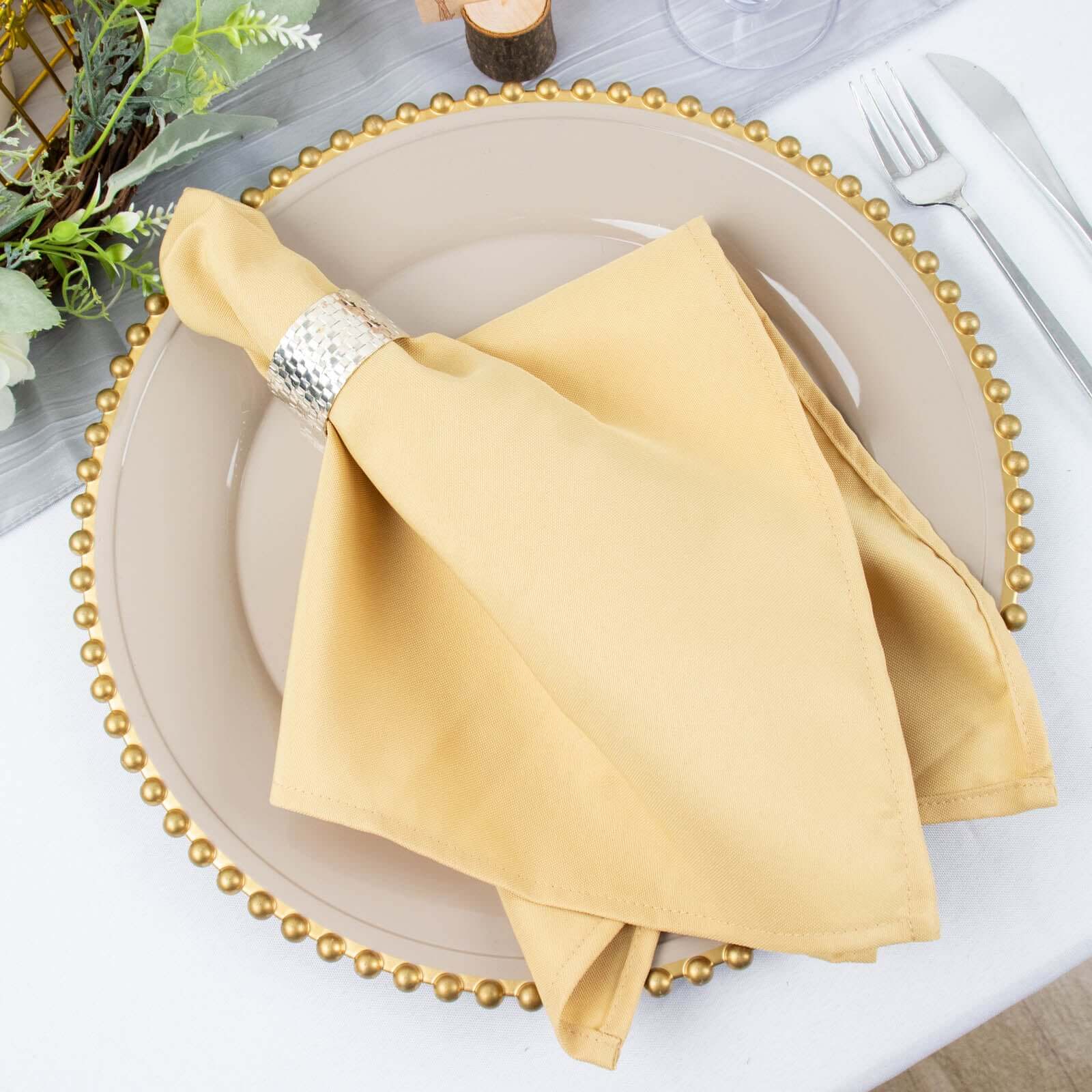 5 Pack Premium Polyester 20"x20" Napkins Champagne - Wrinkle-Resistant & Durable Dinner Napkins
