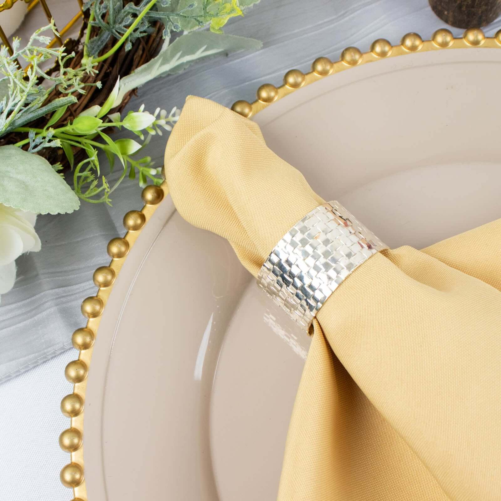 5 Pack Premium Polyester 20"x20" Napkins Champagne - Wrinkle-Resistant & Durable Dinner Napkins