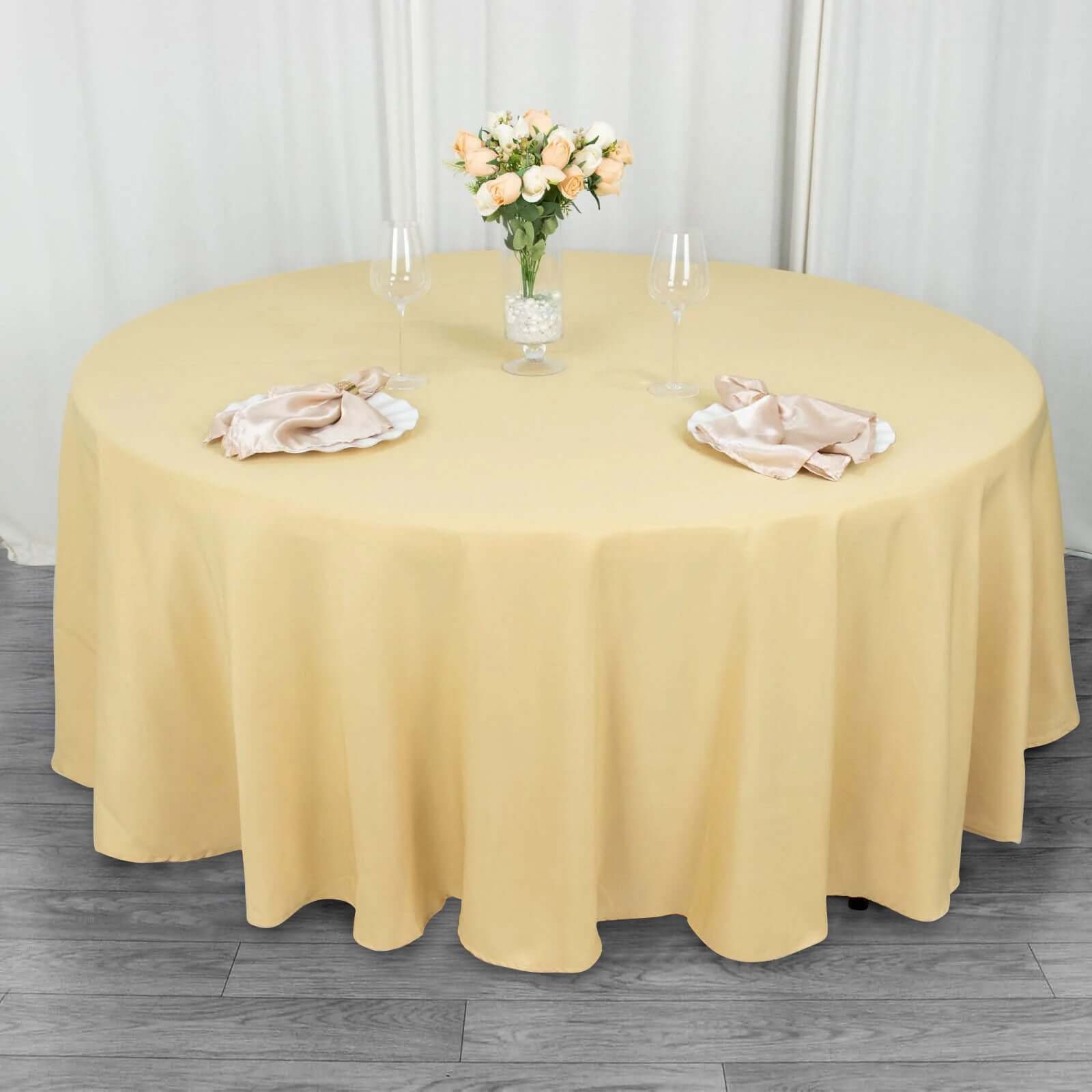 Premium Polyester 108" Round Tablecloth Champagne - Wrinkle-Resistant 220GSM Table Cover