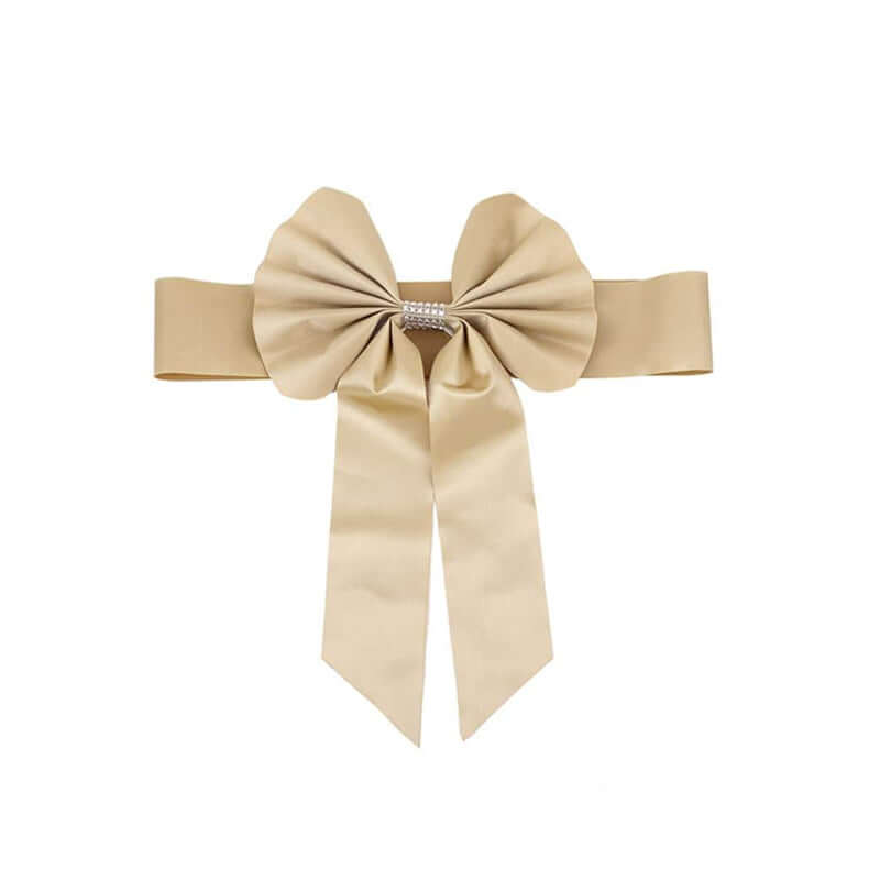 5 Pack Satin Faux Leather Chair Sashes Champagne - Durable Double Sided Pre-tied Bow Tie Chair Bands with Diamond Rhinestone Buckles