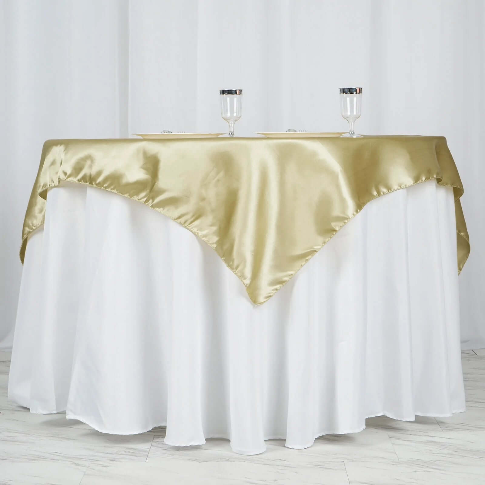 Satin 60"x60" Table Overlay Square Tablecloth Champagne - Smooth Silky Touch Table Cover