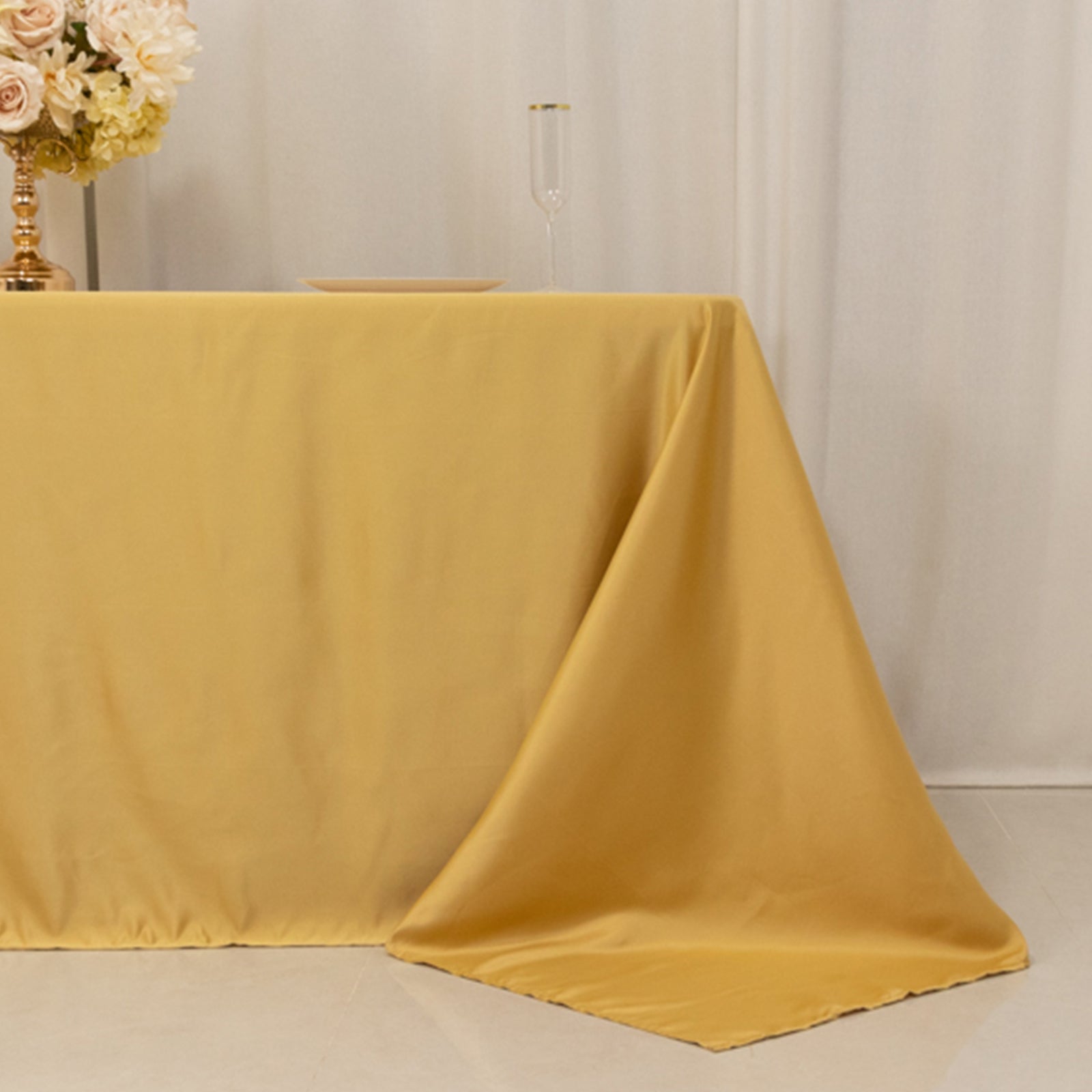 Lamour Satin 90"x132" Rectangle Tablecloth Champagne - Soft & Silk-Like Seamless Table Cover