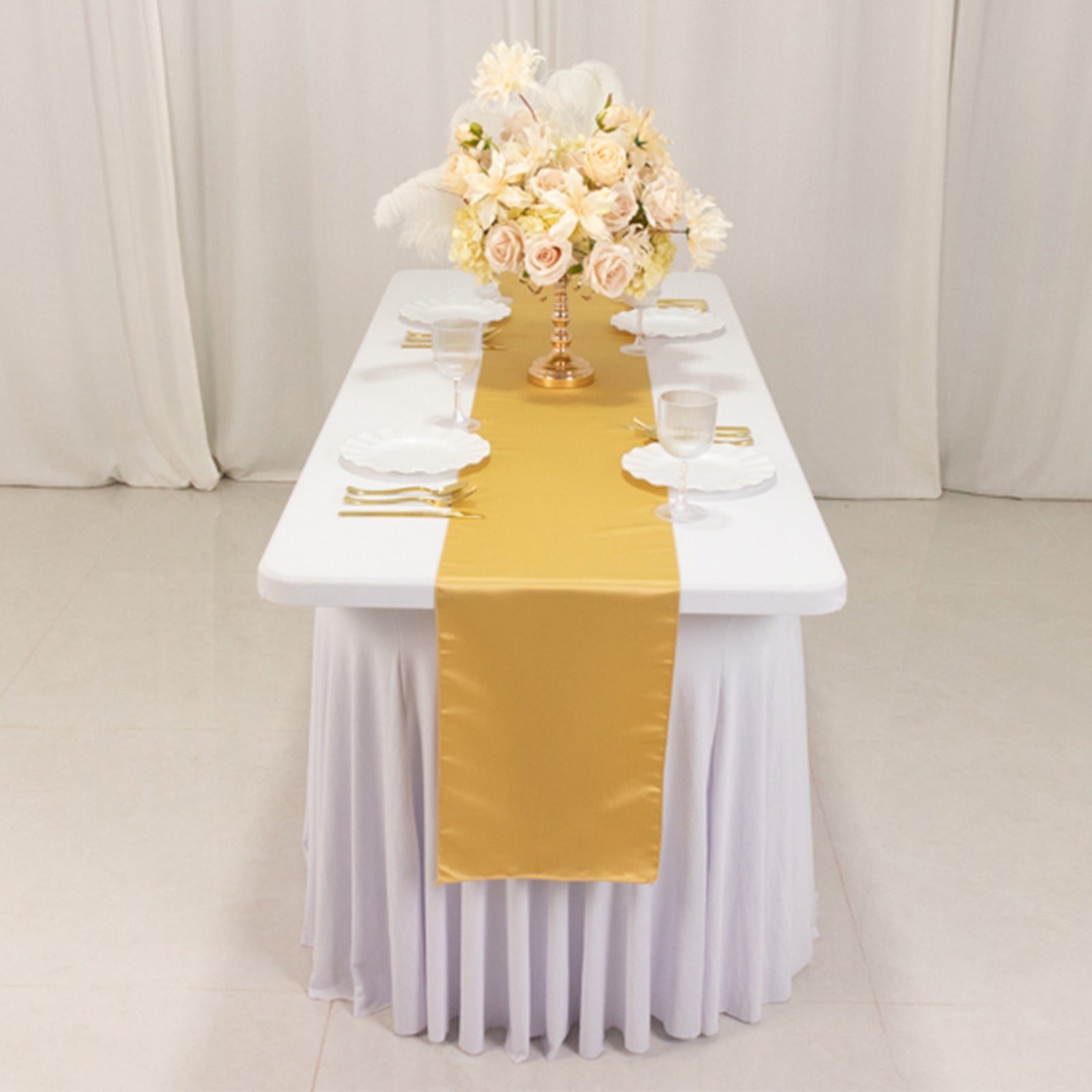 Lamour Satin 12"x108" Table Runner Champagne - Smooth & Lustrous Finish