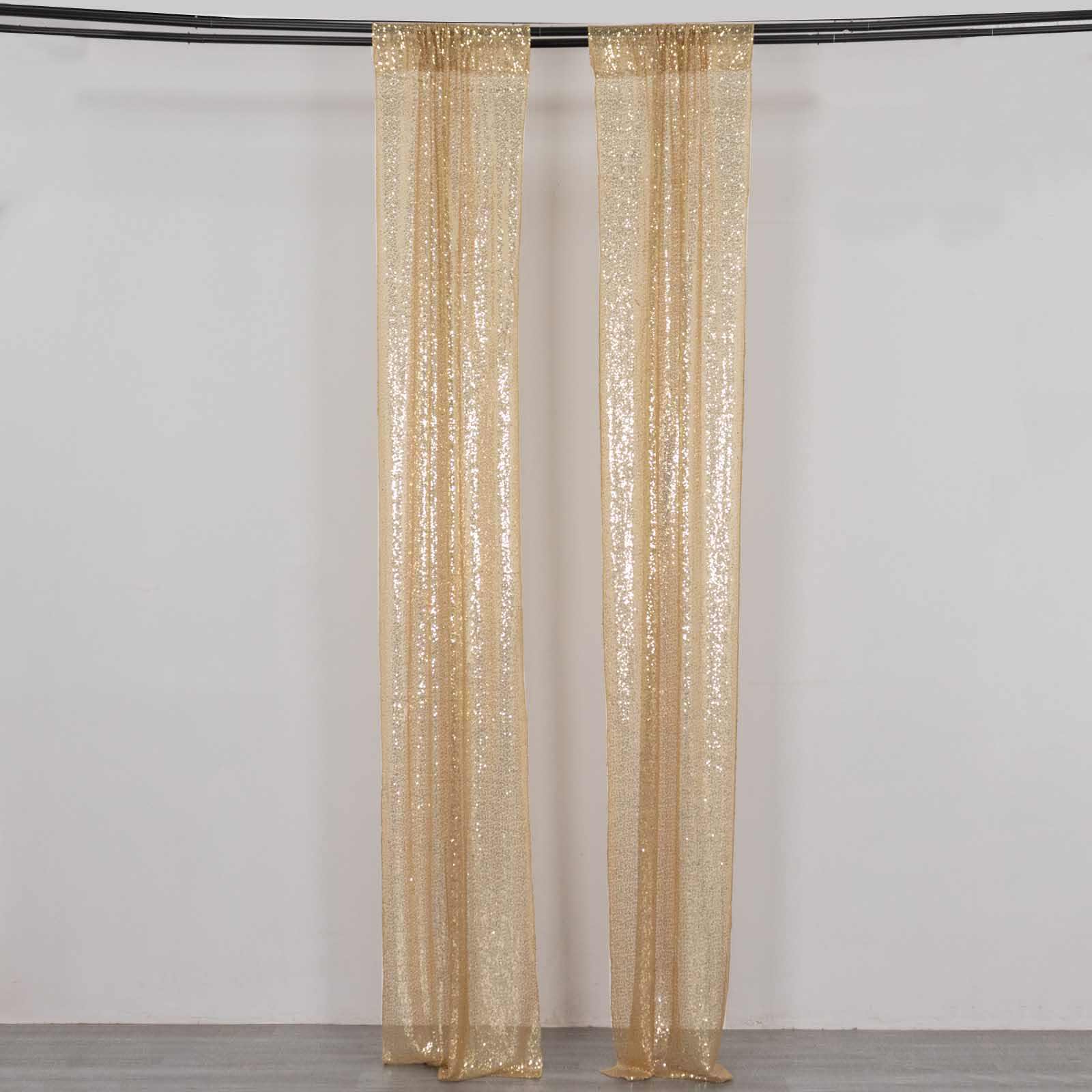 2 Pack Champagne Sequin Event Curtain Drapes with Rod Pockets, Seamless Backdrop Event Panels - 8ftx2ft