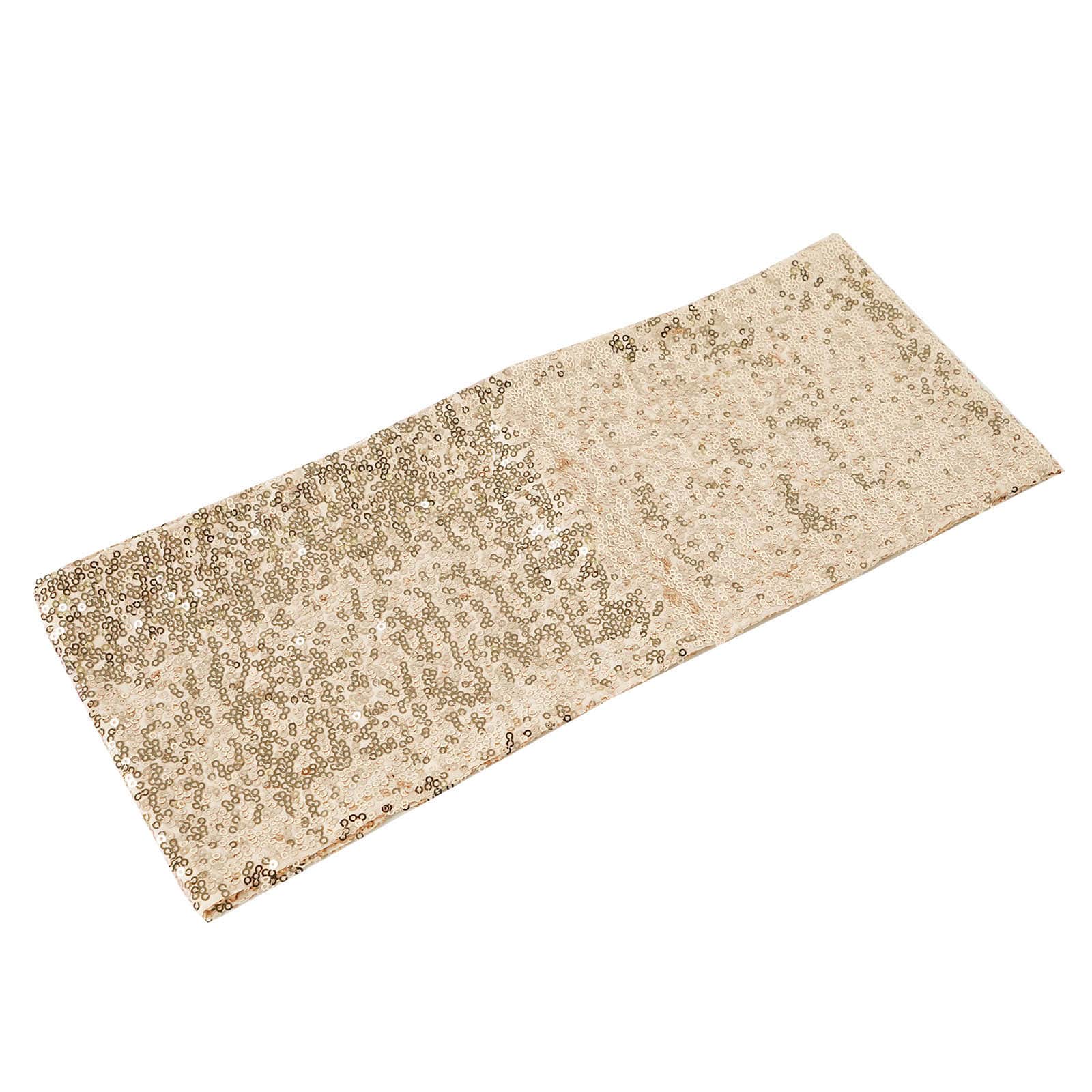 5 Pack Sequin Spandex Chair Sashes Champagne - Stretch Chair Bands 6"x15"