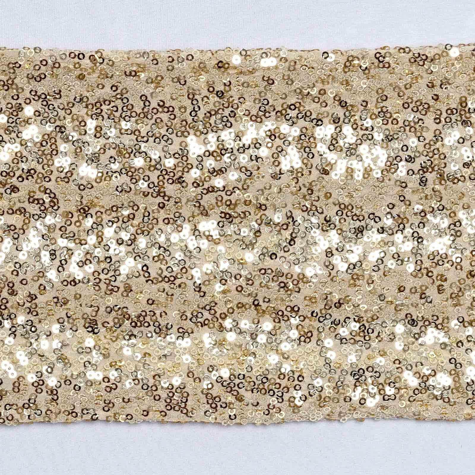 5 Pack Sequin Spandex Chair Sashes Champagne - Stretch Chair Bands 6"x15"