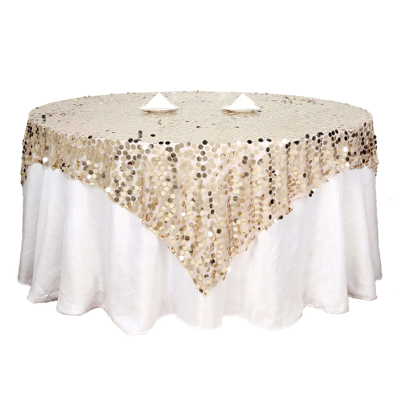 Sequin 72"x72" Table Overlay Square Tablecloth Champagne - Big Payette Table Cover