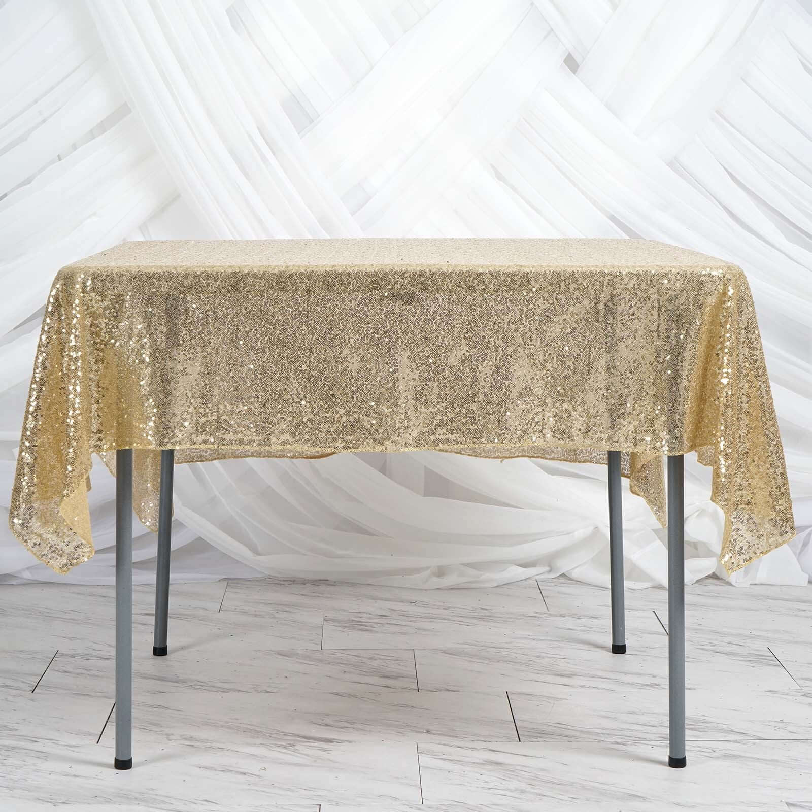 Sequin 60"x60" Table Overlay Square Tablecloth Champagne - Luxe Wedding Table Topper