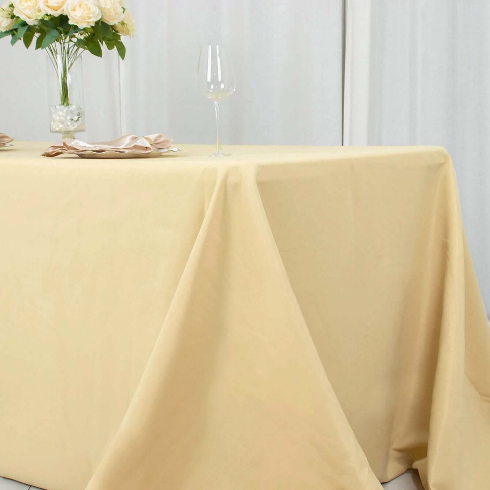 Premium Polyester 90"x156" Rectangle Tablecloth Champagne - Seamless 220GSM Stain-Resistant Table Cover