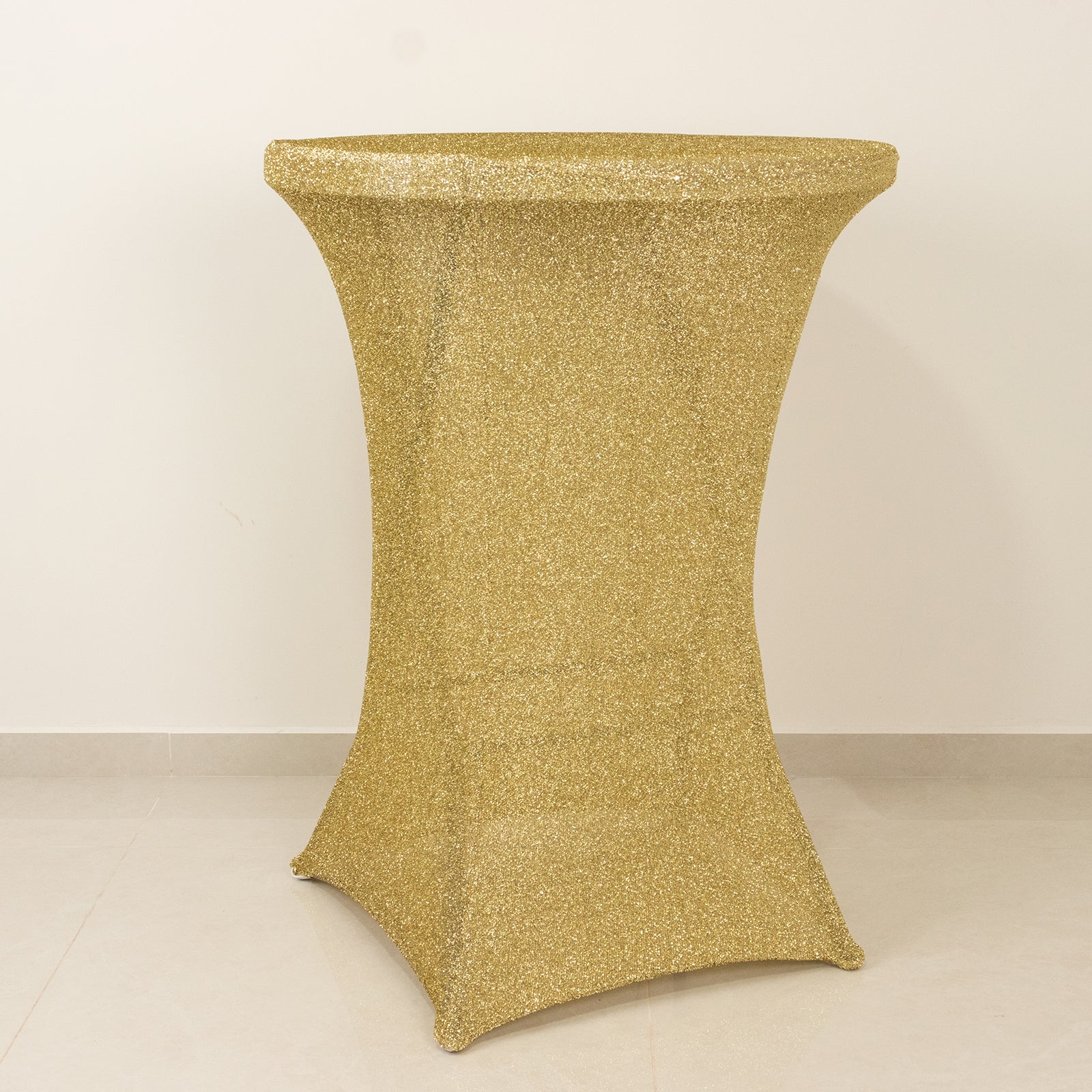 Metallic Spandex 36" Fitted Glitter Round Cocktail Table Cover Champagne - Stretch Fit for High Top Tables