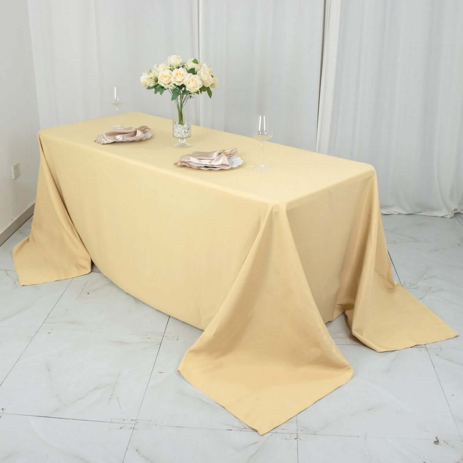 Premium Polyester 90"x132" Rectangle Tablecloth Champagne - Seamless 220GSM Stain-Resistant Table Cover