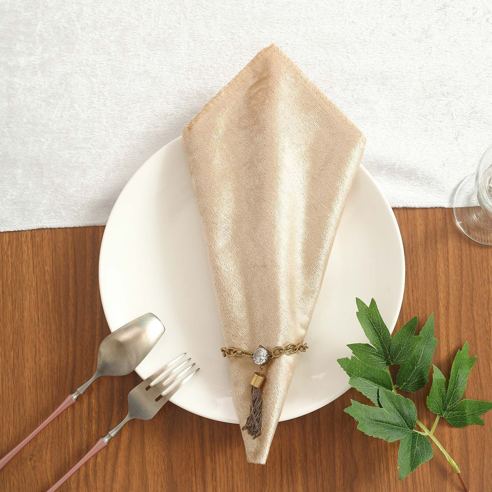 5 Pack Premium Velvet 20"x20" Napkins Champagne - Soft Sheen Finish Cloth Napkins