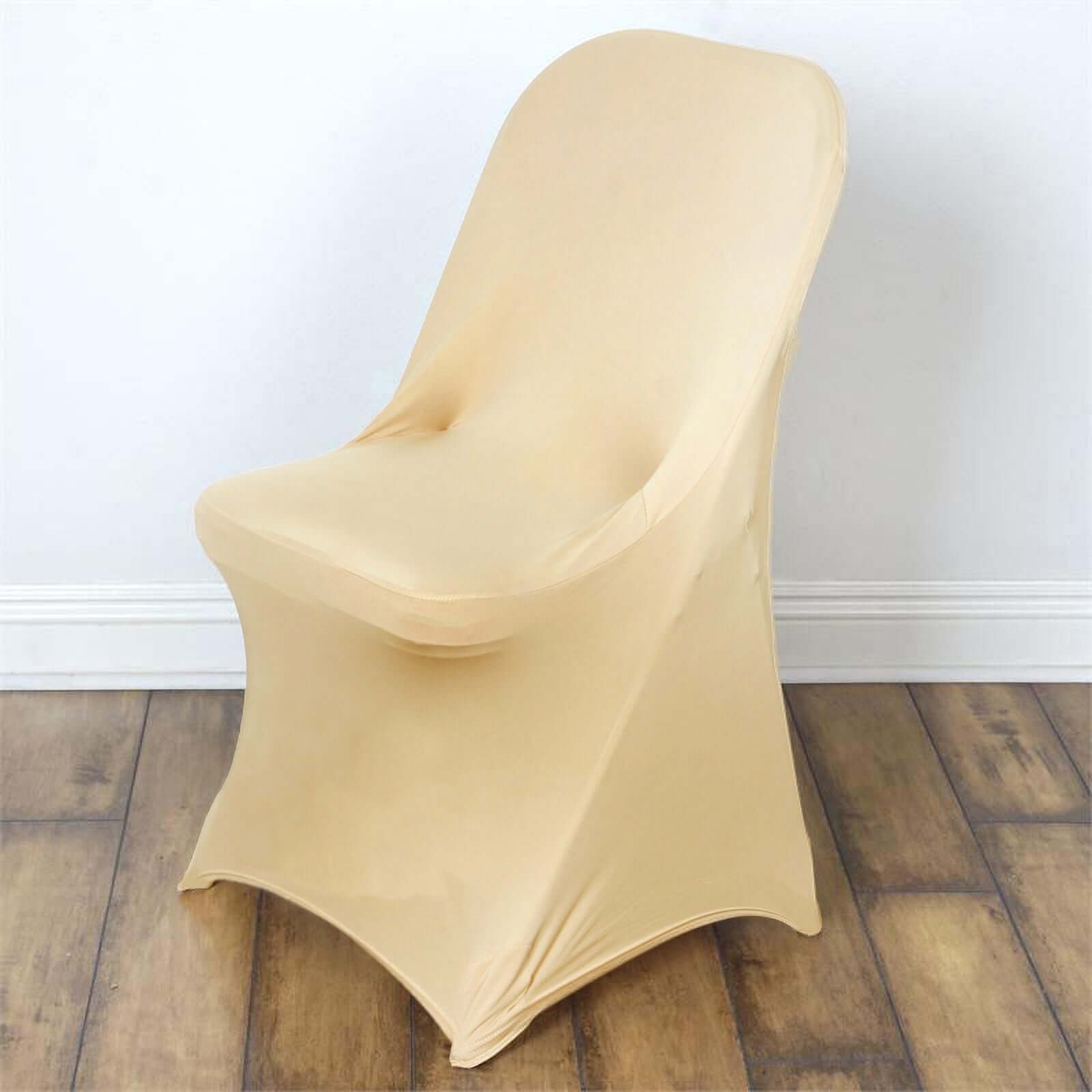 Stretch Spandex Chair Cover Champagne for Folding Chairs - Reusable & Wrinkle-Resistant 160GSM Fitted Slipcover
