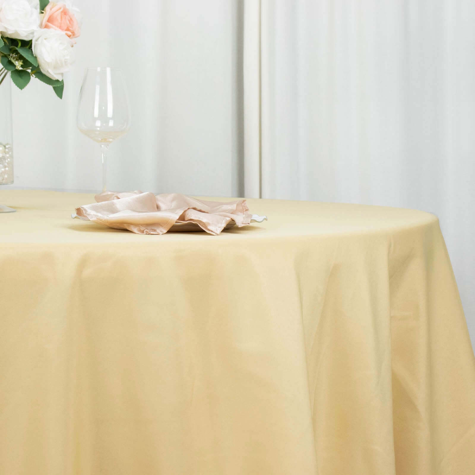 Premium Polyester 132" Round Tablecloth Champagne - Seamless 220GSM Wrinkle-Resistant Table Cover