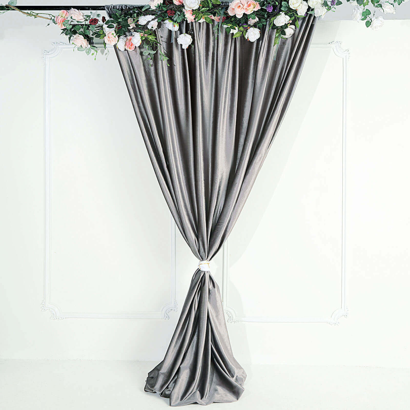 Charcoal Gray Crushed Velvet Backdrop Curtain – 8ft x 8ft Event Drape with Rod Pocket, Privacy Panel for Photo Booths & Events