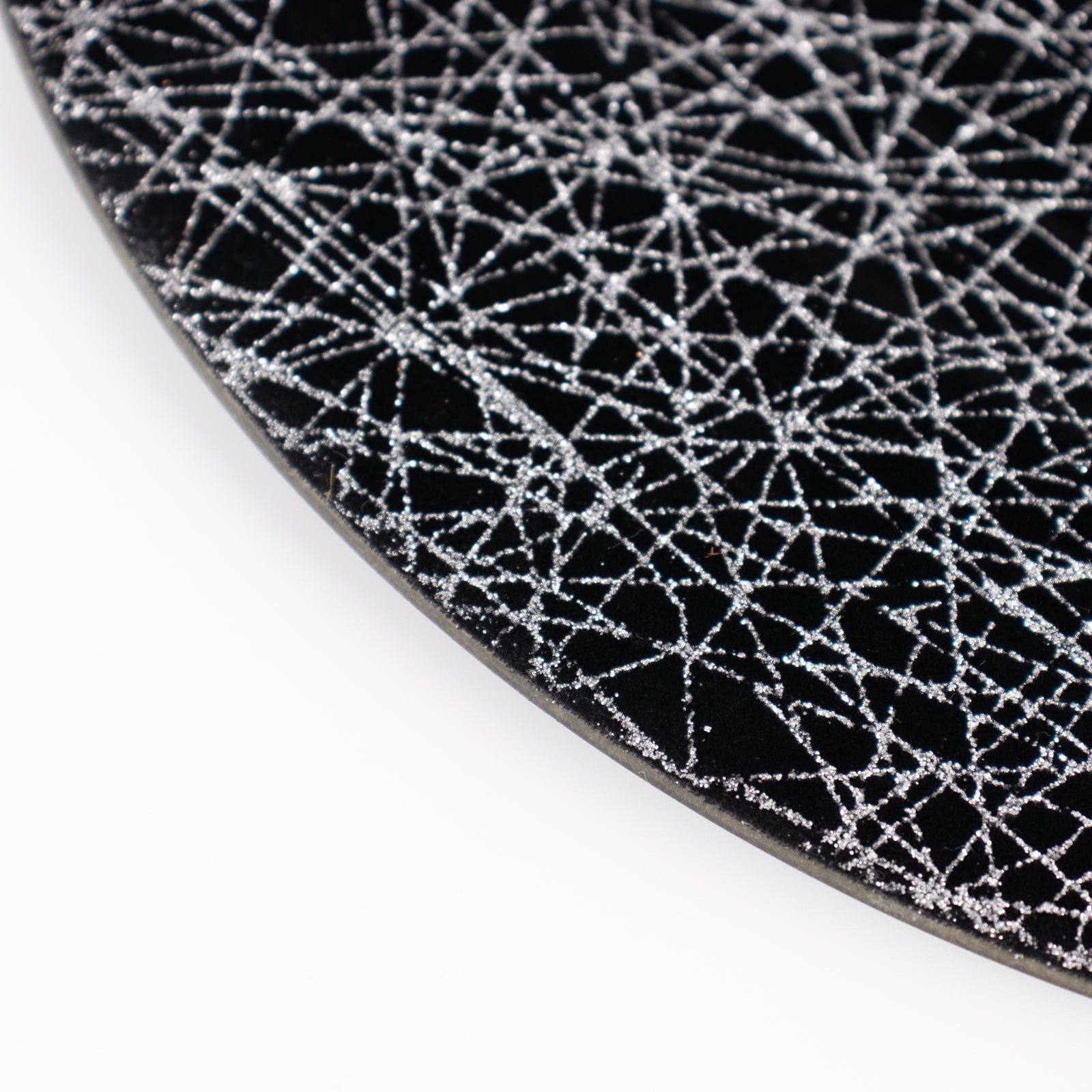 6-Pack Acrylic Round Charger Plates 13" in Black with Silver Glitter Abstract Lines Pattern, Decorative Dinner Party Charger Tableware