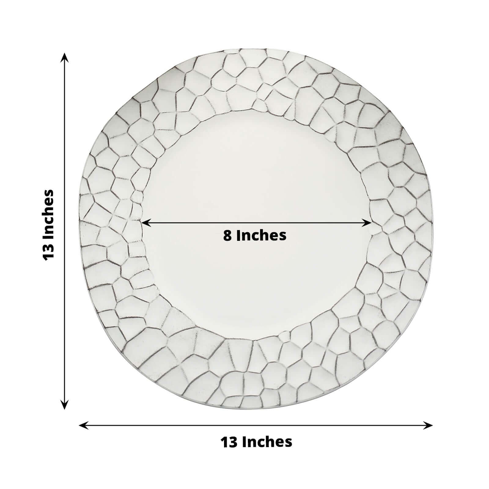 6-Pack Round Charger Plates 13" in White with Hammered Rim, Matte Finish Modern Dinner Charger Tableware