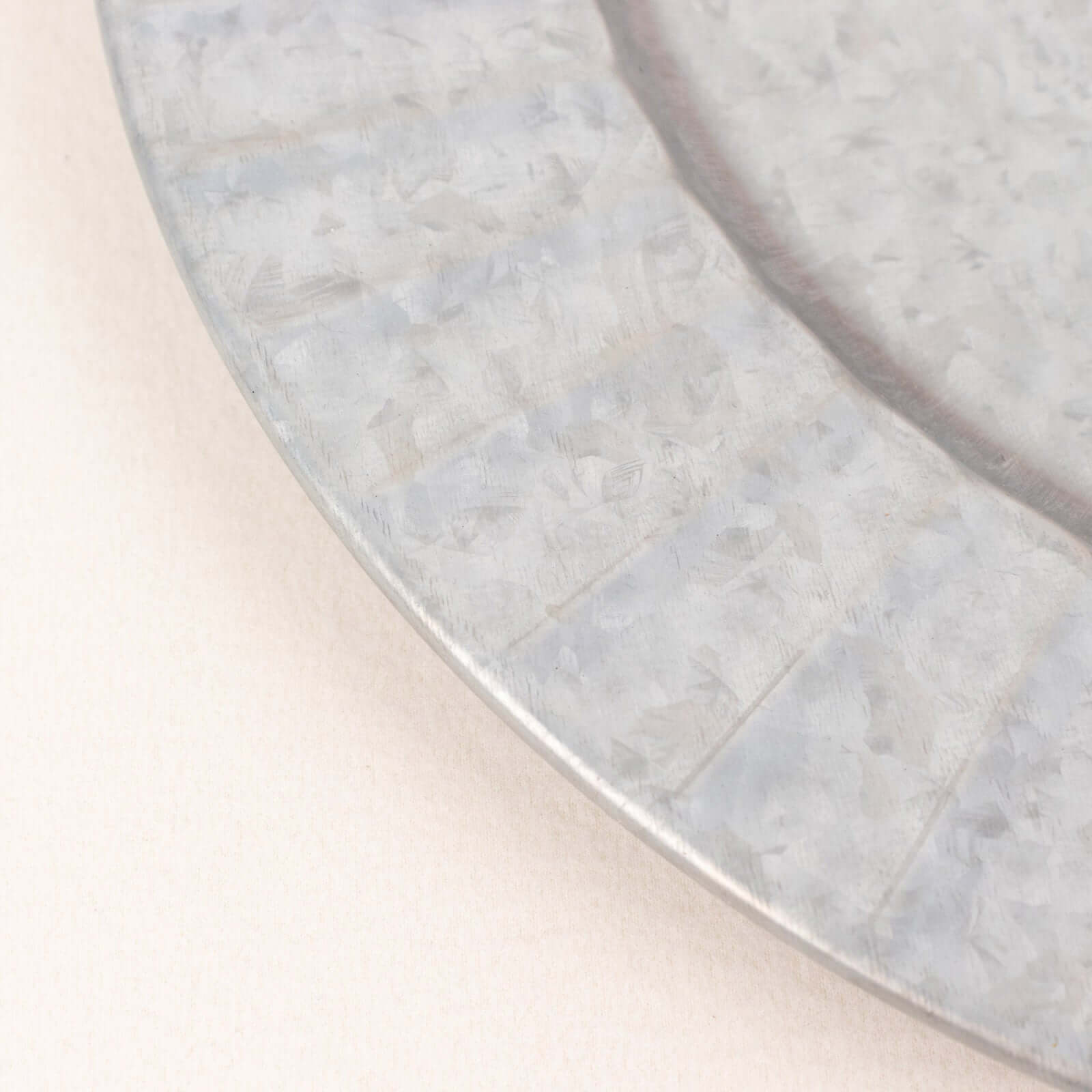 4-Pack Metal Round Charger Plates 13" in Silver with Galvanized Ruffled Rim, Contemporary Charger Tableware