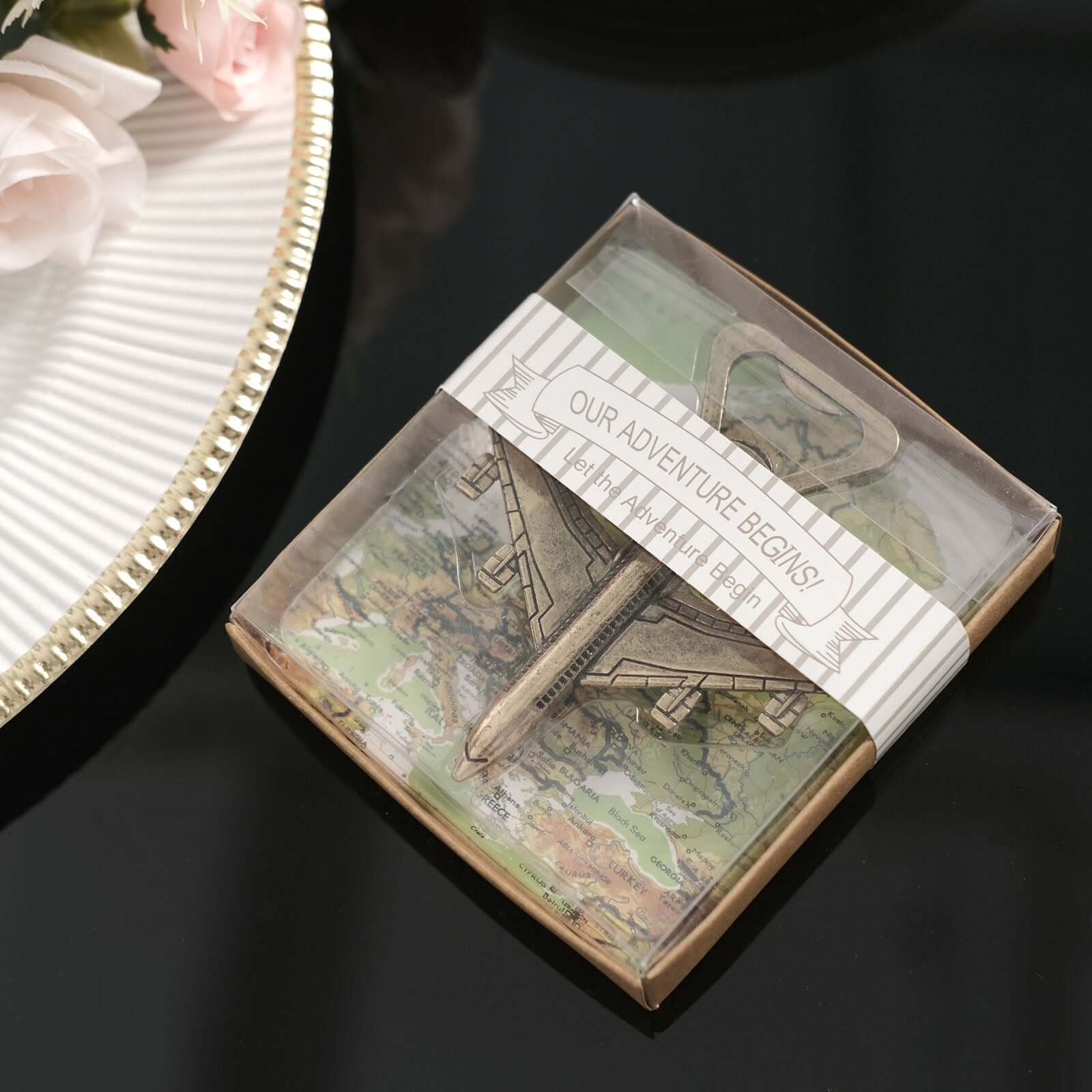 4" Antique Gold Metal Airplane Bottle Opener Vintage Party Favor Gift Box Pre-Packed