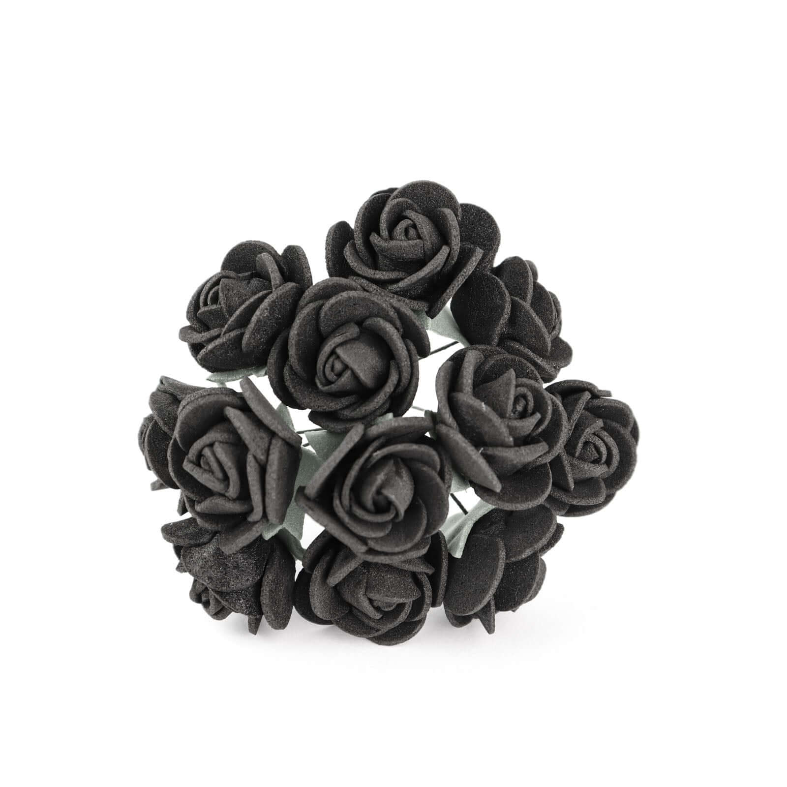 48 Roses 1" Black Real Touch Artificial DIY Foam Rose Flowers With Stem, Craft Rose Buds