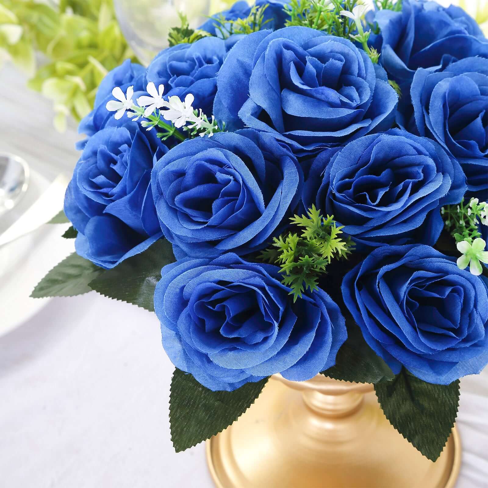 2 Pack Royal Blue Silk 15-Head Rose Flower Balls For Centerpieces - 10", Artificial Kissing Ball Floral Arrangements