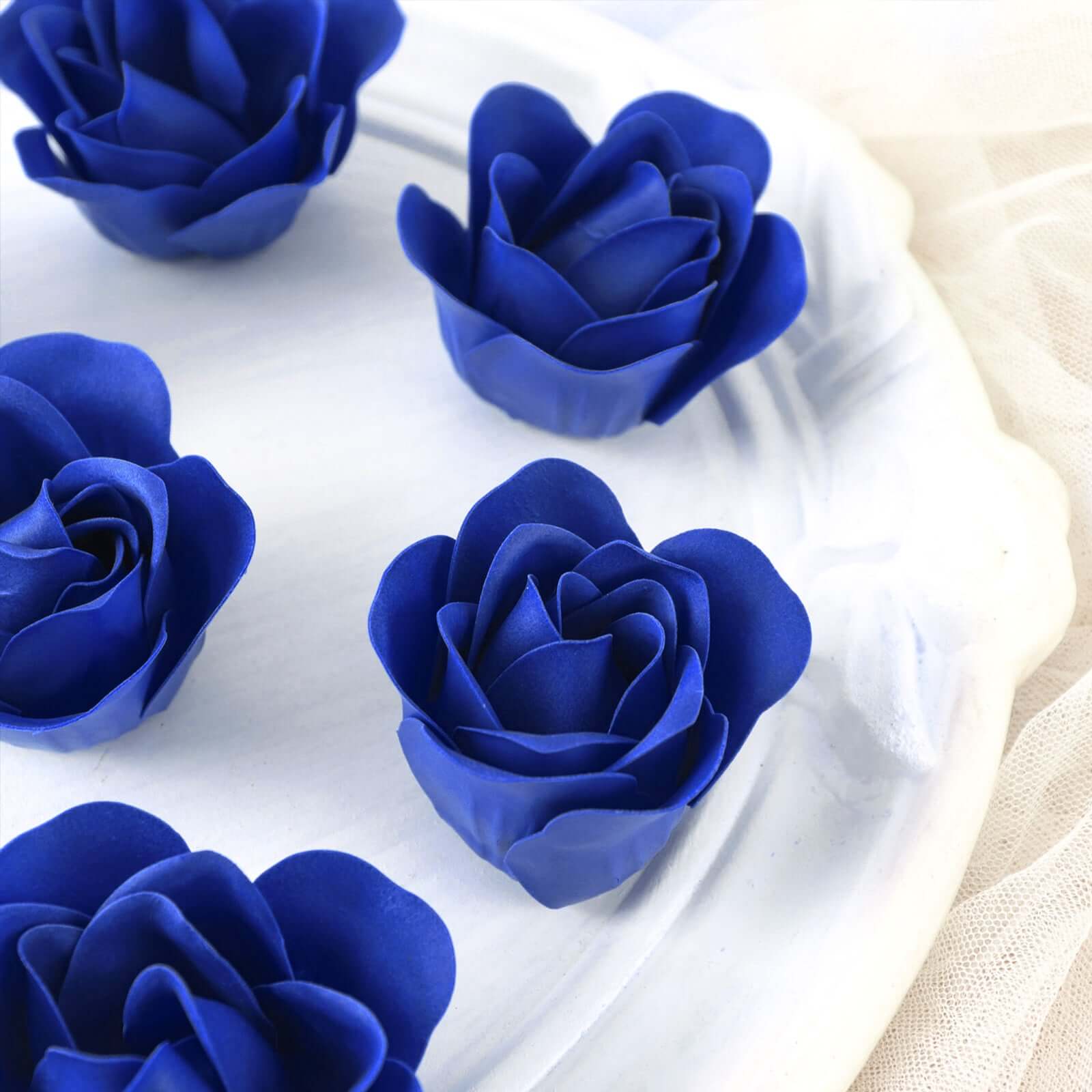 4 Pack 24 Pcs Royal Blue Scented Rose Soap Heart Shaped Party Favors With Gift Boxes And Ribbon