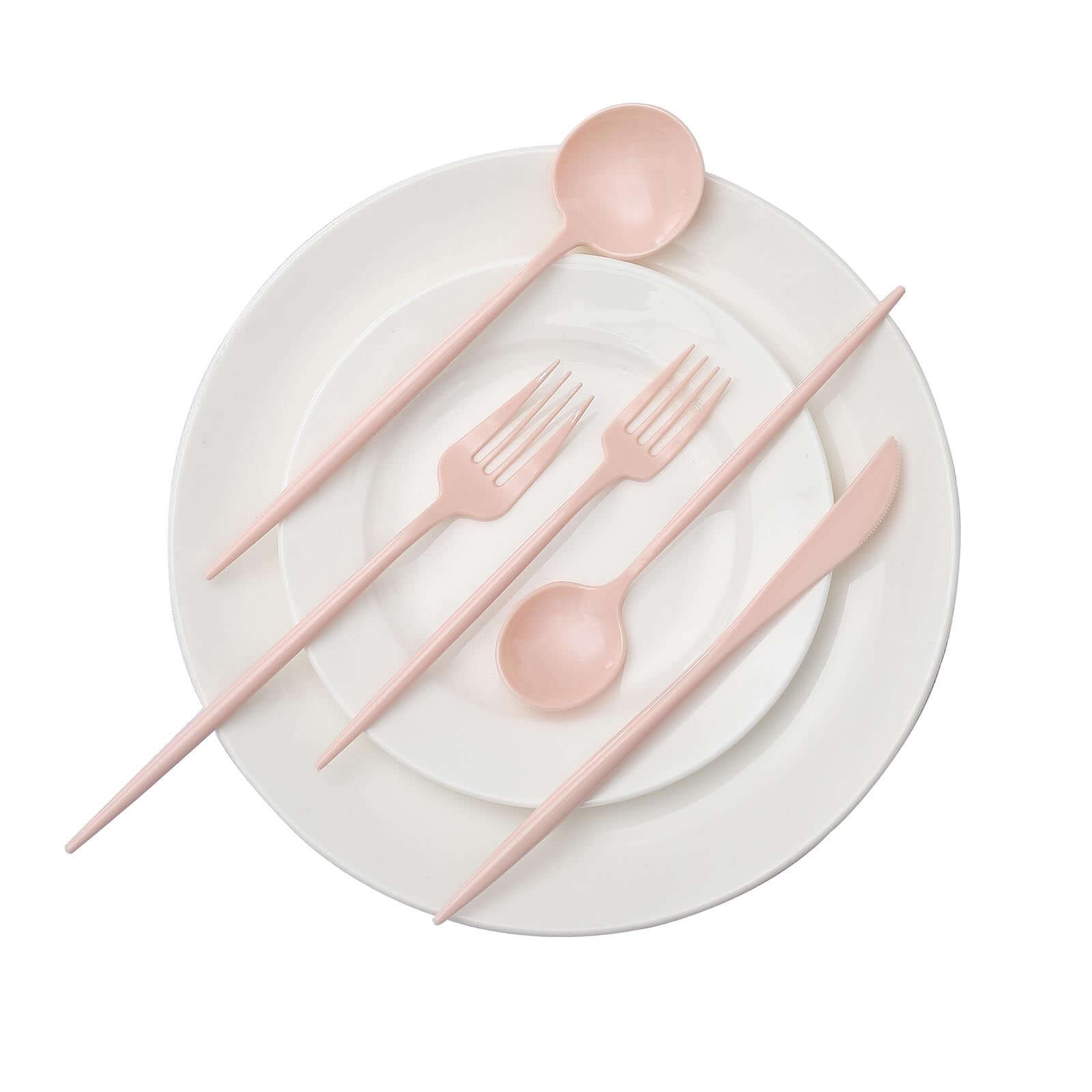 50-Pack Plastic Utensil Set Blush Pink - Premium Disposable Heavy Duty Sleek Flatware
