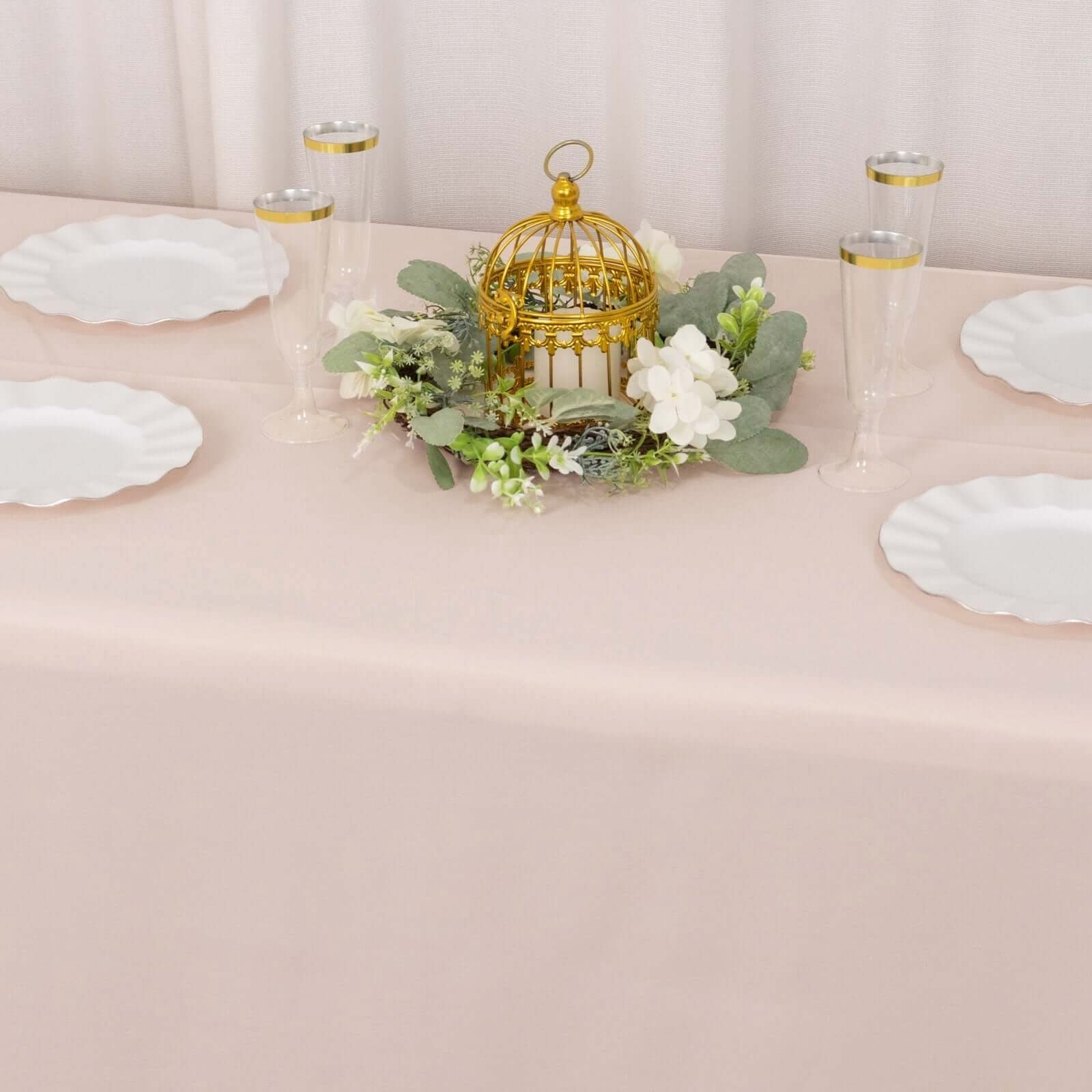 Premium Polyester 90"x156" Rectangle Tablecloth Blush - Seamless 220GSM Stain-Resistant Table Cover
