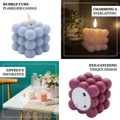 2-Pack LED Flameless Cube Candles Flickering Warm White Ivory - Battery Operated Bubble Design 2"