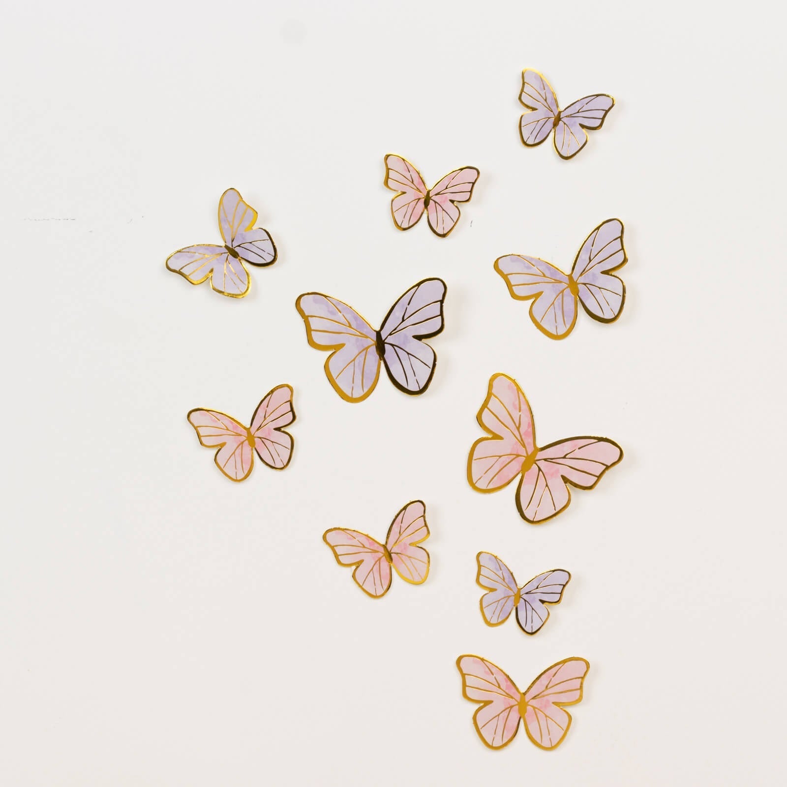64 Pcs 3D Butterfly Cupcake Toppers with Gold Trim – Elegant Cake Decorations in Pink & Purple for Parties, Anniversaries, and Events – Assorted Sizes