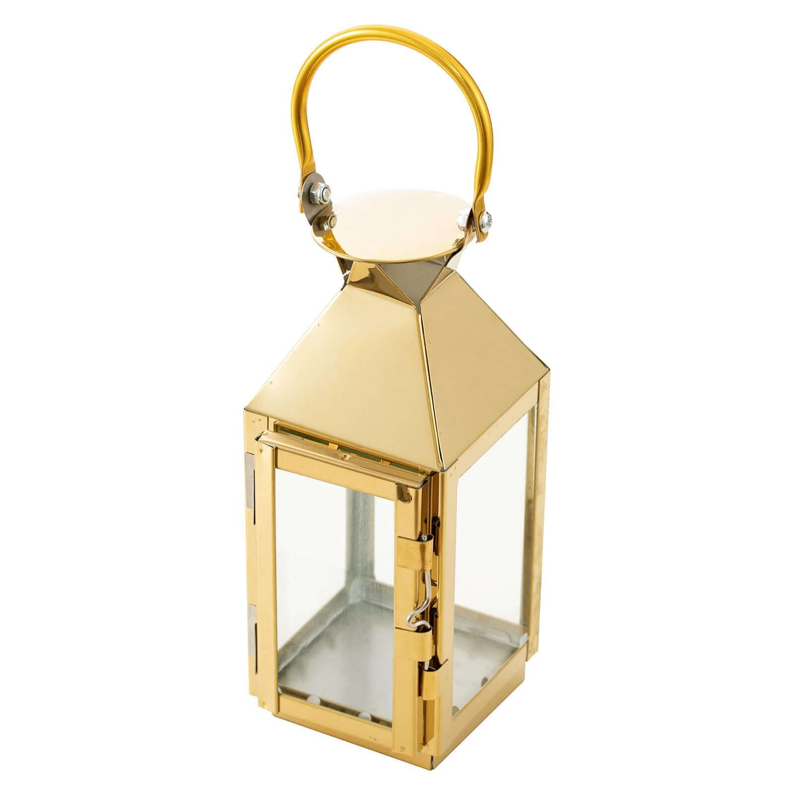 Stainless Steel Candle Lantern Crown Top Design Gold - Outdoor Metal Patio Lantern Centerpiece 8"