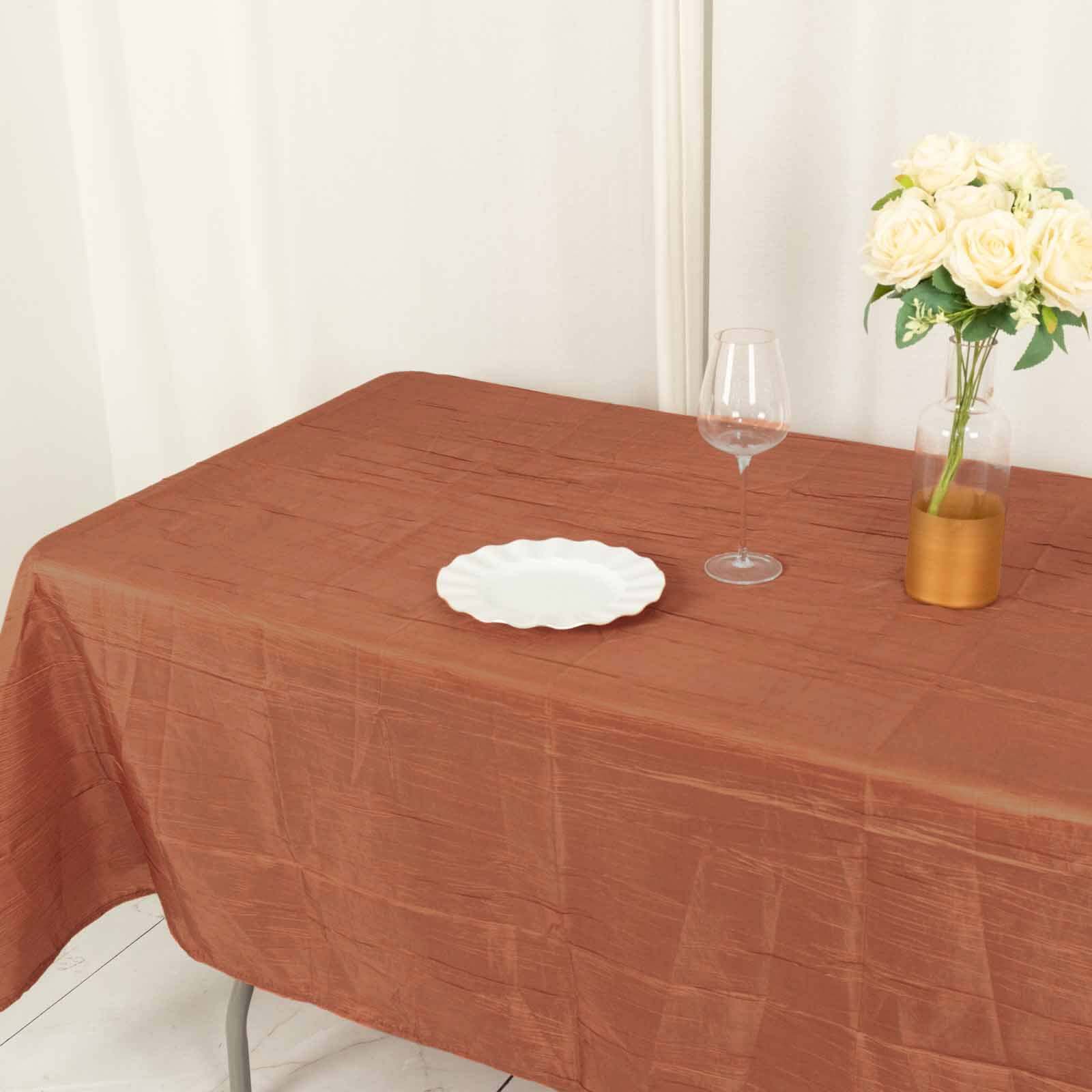 Taffeta 60"x102" Rectangle Tablecloth Terracotta (Rust) - Accordion Crinkle Table Cover