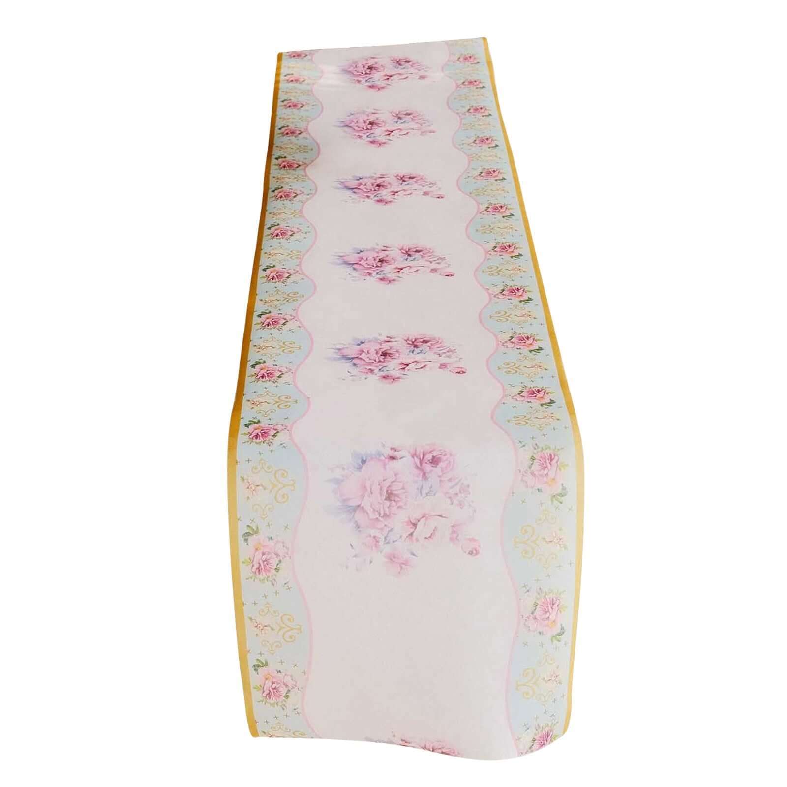 Disposable Table Runner 11"x108" White with Pink Peony Floral Print - Non-woven Stylish Spring Summer Dining Decor