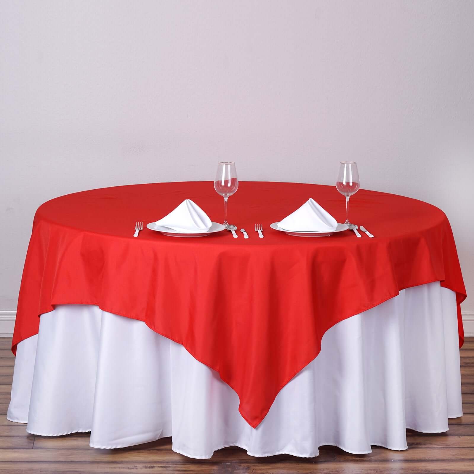 Polyester 90"x90" Table Overlay Square Tablecloth Red - Wrinkle-Resistant & Durable Table Cover
