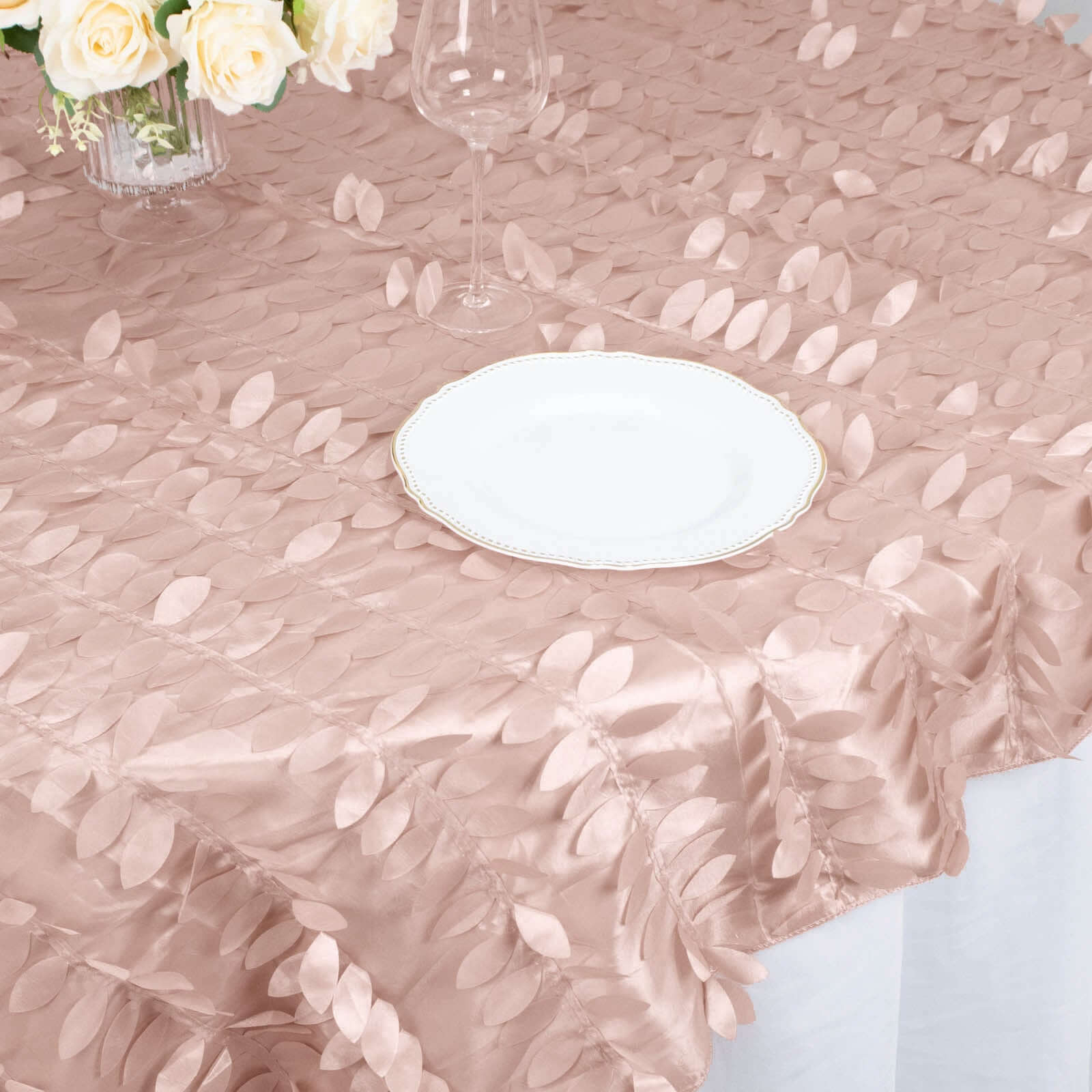 Taffeta 72"x72" Table Overlay Square Tablecloth Dusty Rose - 3D Leaf Petal Table Cover