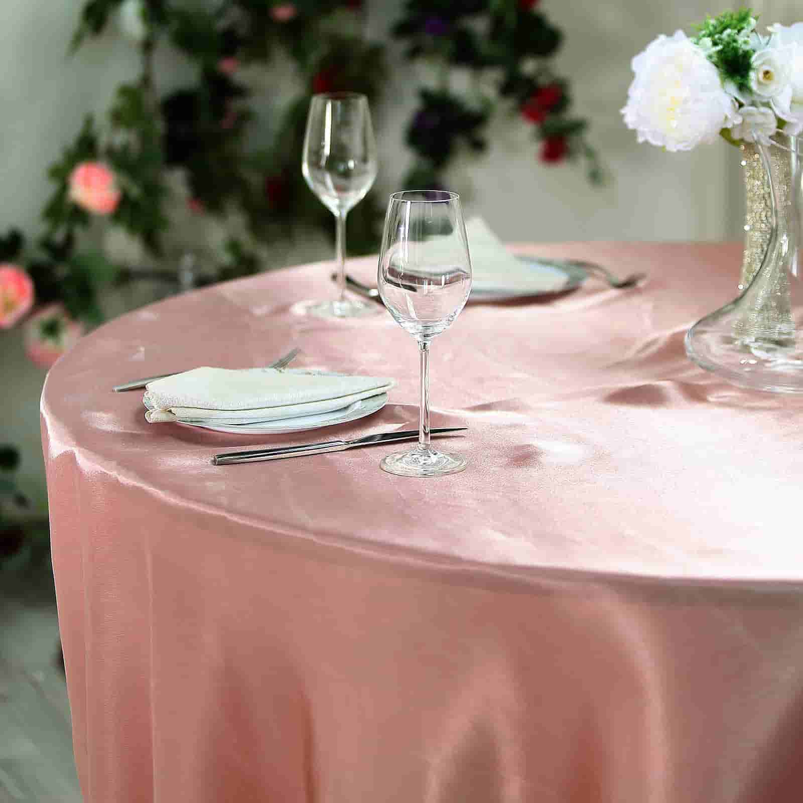 Satin 108" Round Tablecloth Dusty Rose - Smooth and Lustrous Table Cover