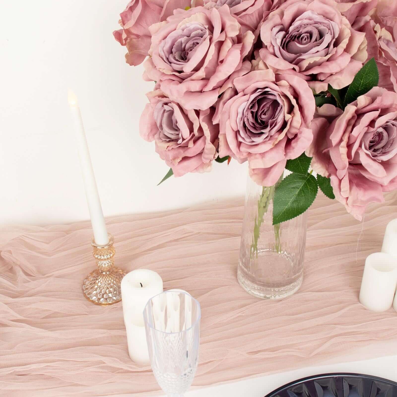 2 Bushes 17" Dusty Rose Premium Silk Jumbo Rose Flower Bouquet, High Quality Artificial Wedding Floral Arrangements