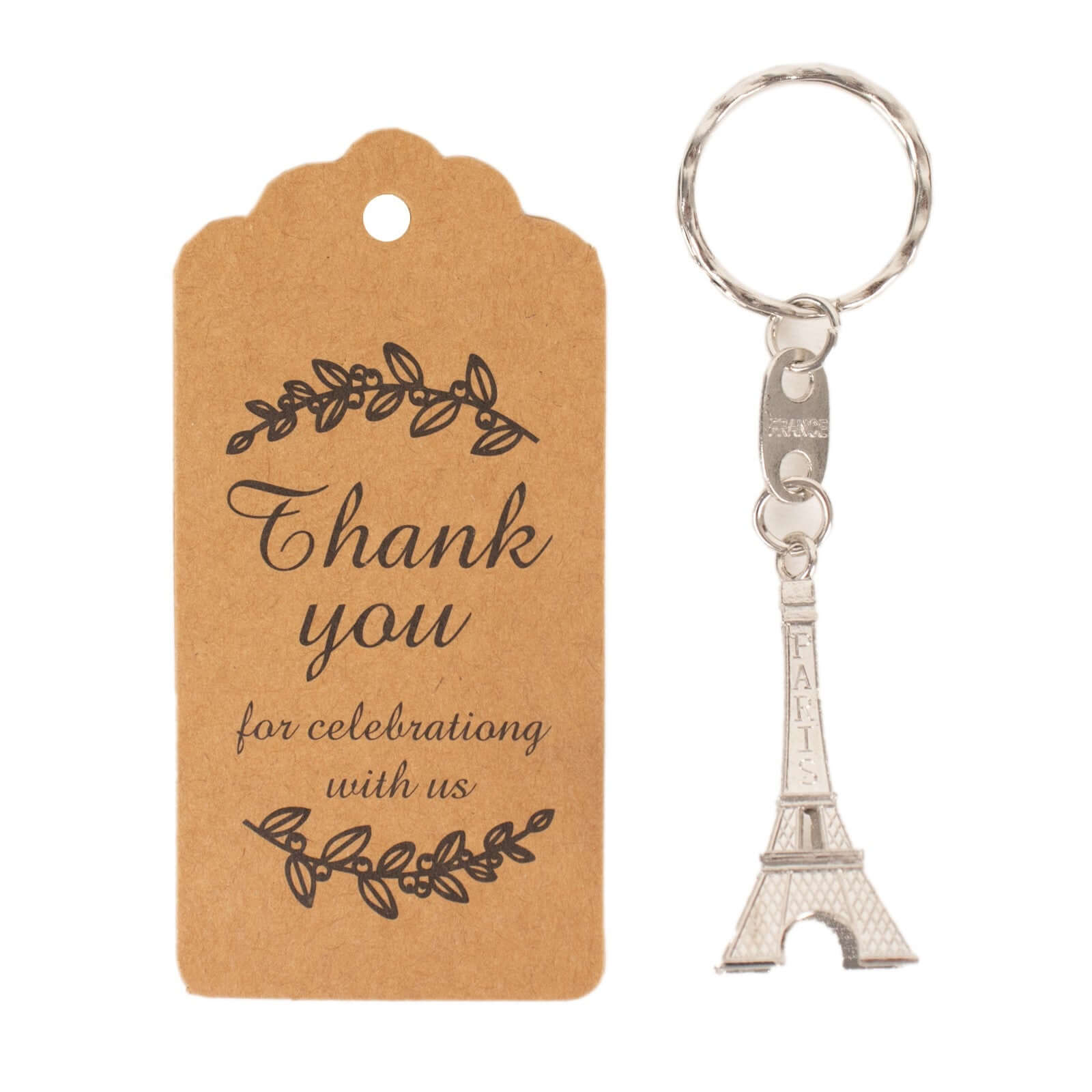 10 Pack Silver Plastic Paris Eiffel Tower Keychain Wedding Favors, 4" Bridal Shower Party Souvenirs With Thank You Tag