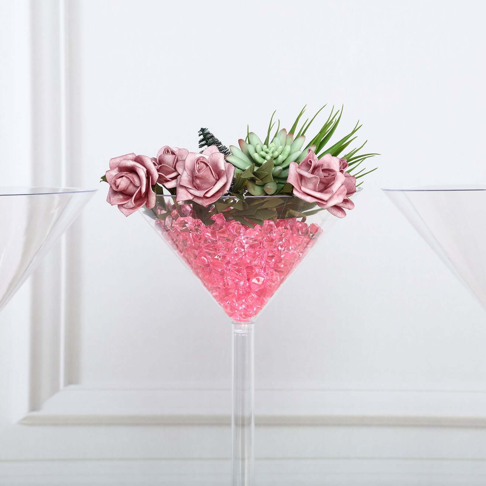 4-Pack Plastic Flower Vases Martini Glass Design Clear - Fillable Long Stem Event Centerpieces 18"