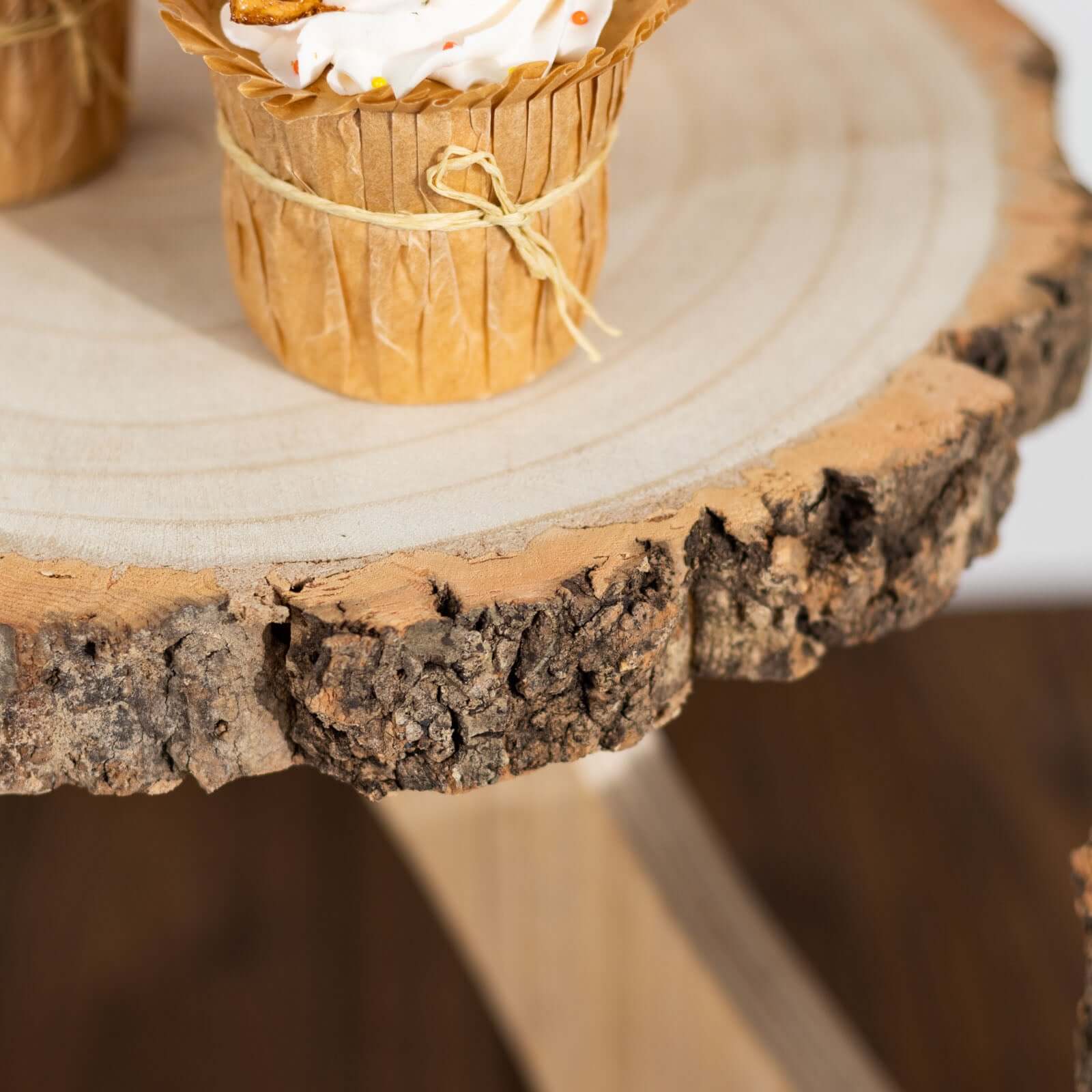 4-Tier Wooden Cupcake Stand Farmhouse Style Natural Wood Slice Design - Rustic Dessert Display Cake Holder 15" Tall