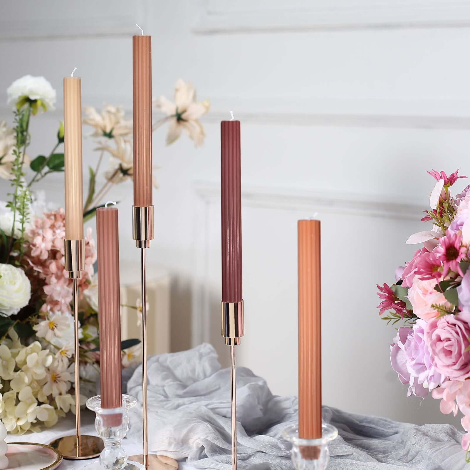 5-Pack Taper Candles Ribbed Wick Ribbon Wax Design Assorted Natural - Premium Unscented Dinner Candles 9"