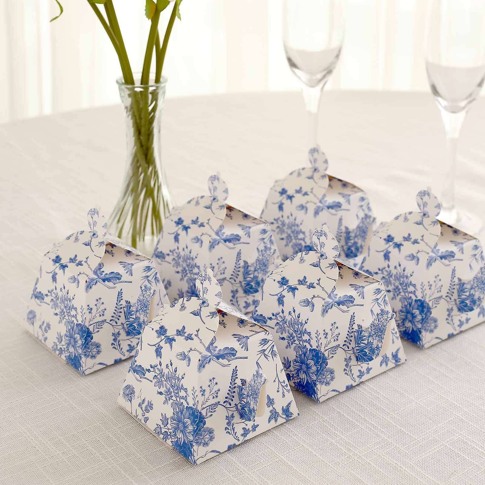 25 Pack White Blue Mini Teapot Party Favor Boxes in French Toile Pattern, Tea Time Gift Boxes - 5"x4"