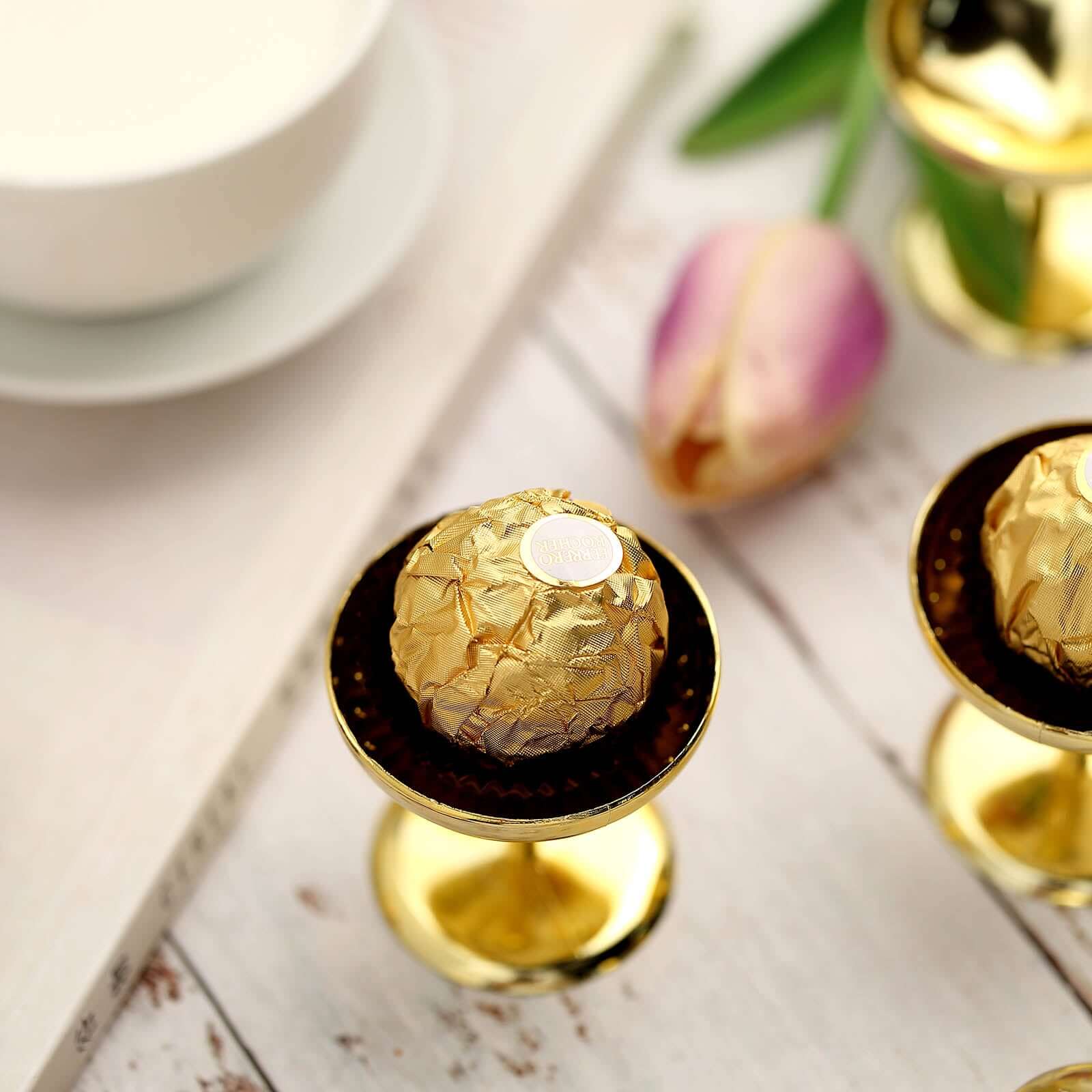 12-Pack Plastic Dessert Cup Candy Dishes Gold - Decorative Mini Pedestal Stands for Treats 2"