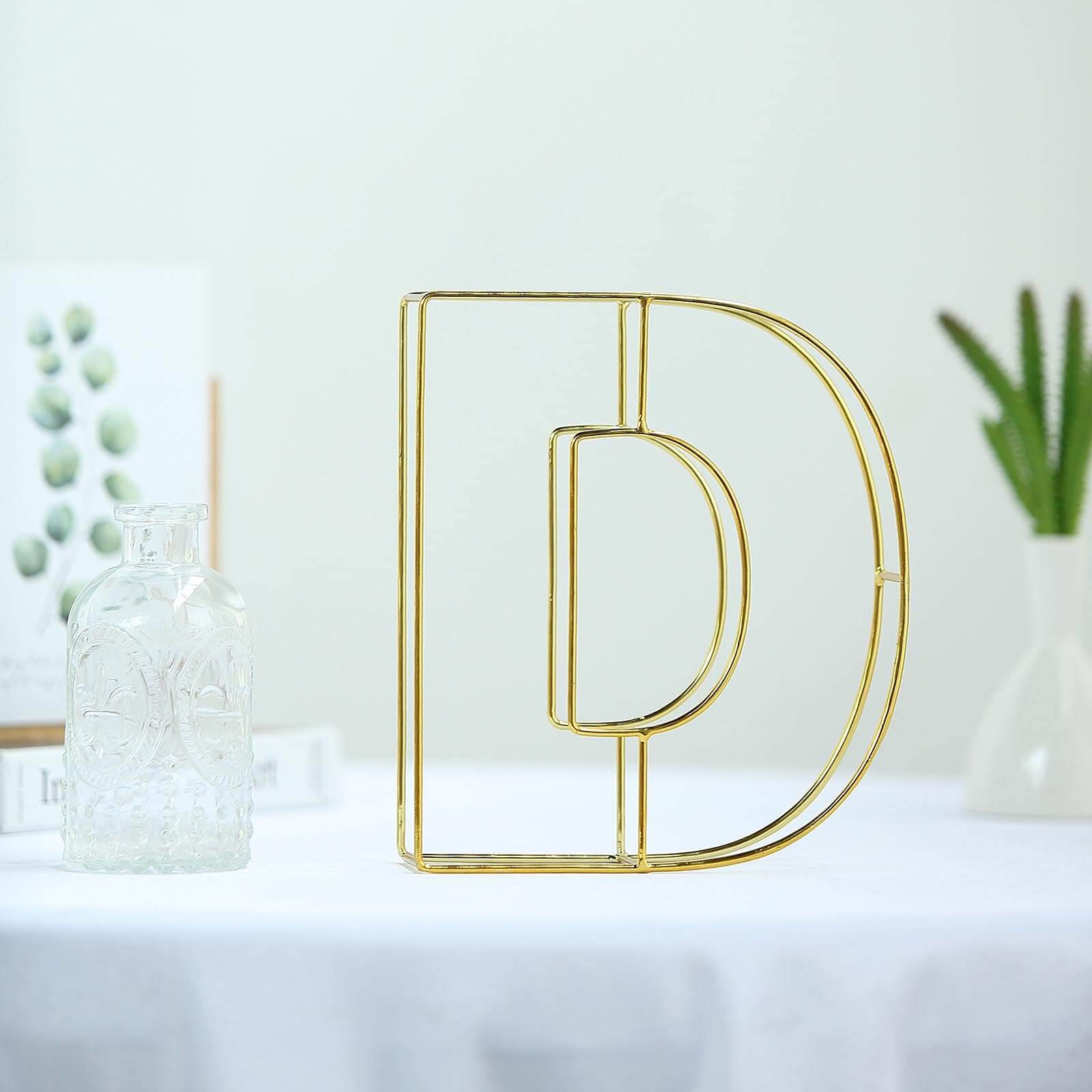 8" Tall Gold Freestanding 3D Decorative Wire Letter, Wedding Centerpiece - D