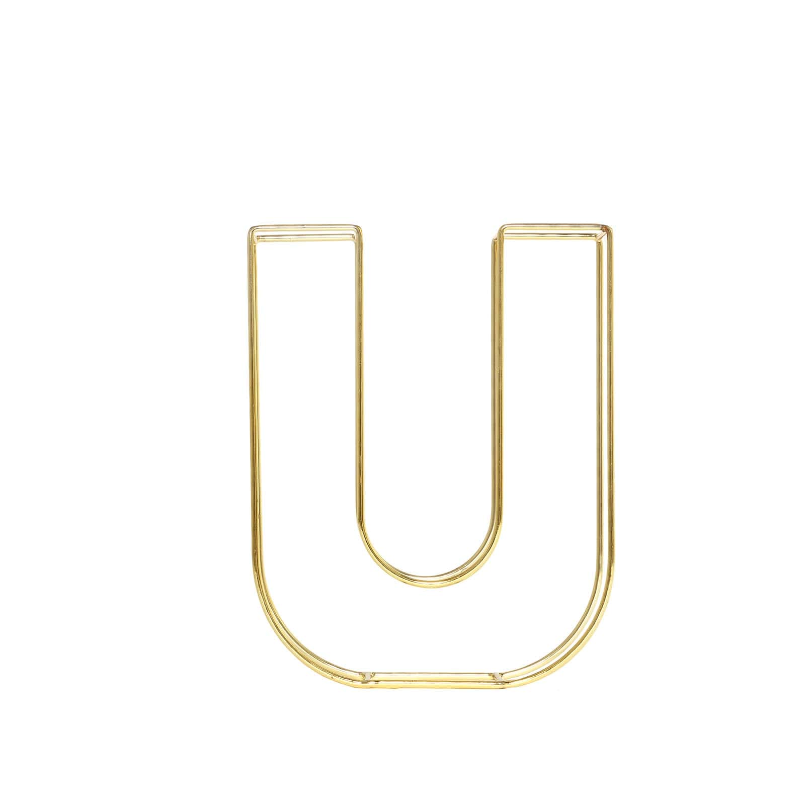 8" Tall Gold Freestanding 3D Decorative Wire Letter, Wedding Centerpiece - U