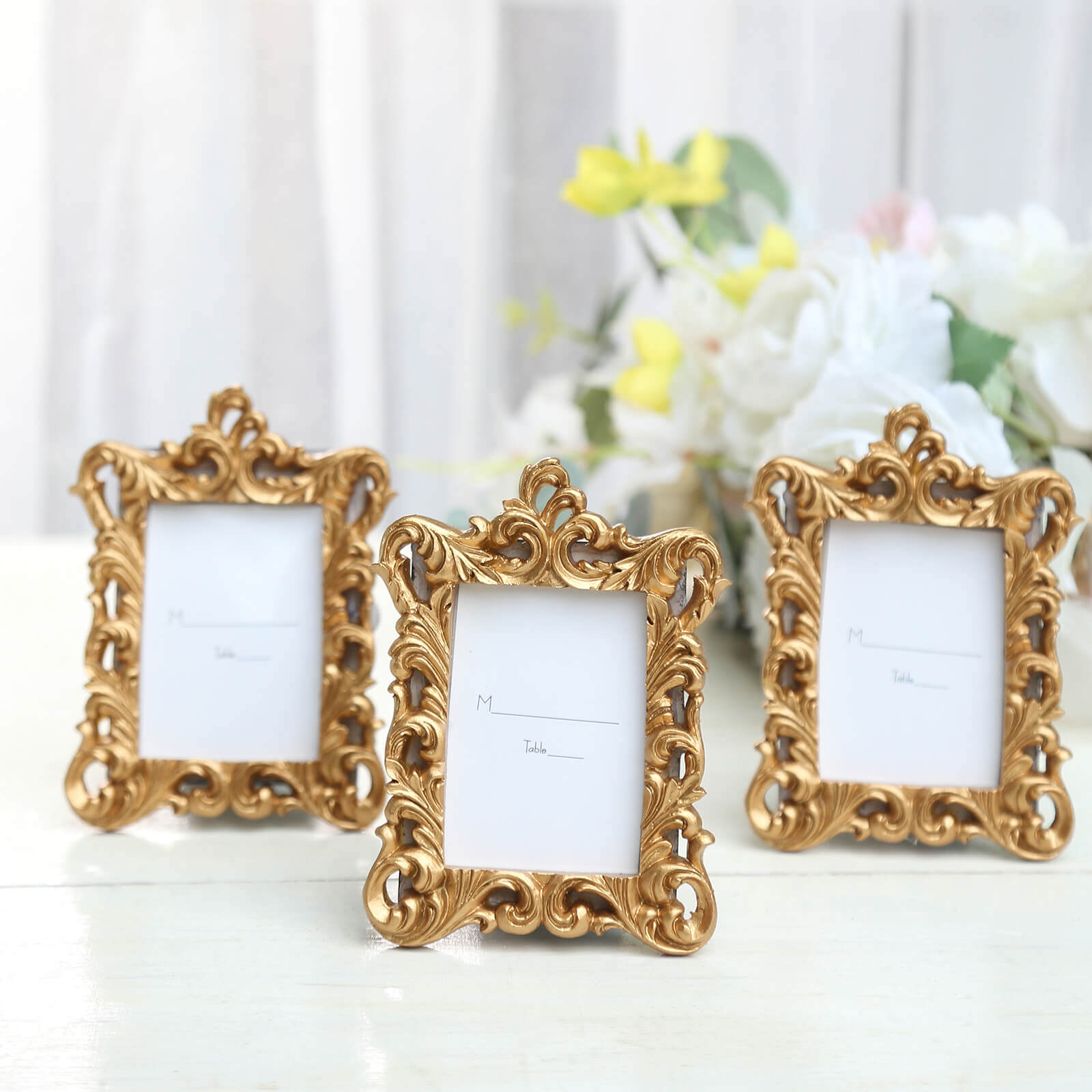 4-Pack Picture Frames Gold Resin Vintage Ornate Design Rectangle - Mini Photo Frame Wedding Place Card Holders & Party Favors 4"x3"
